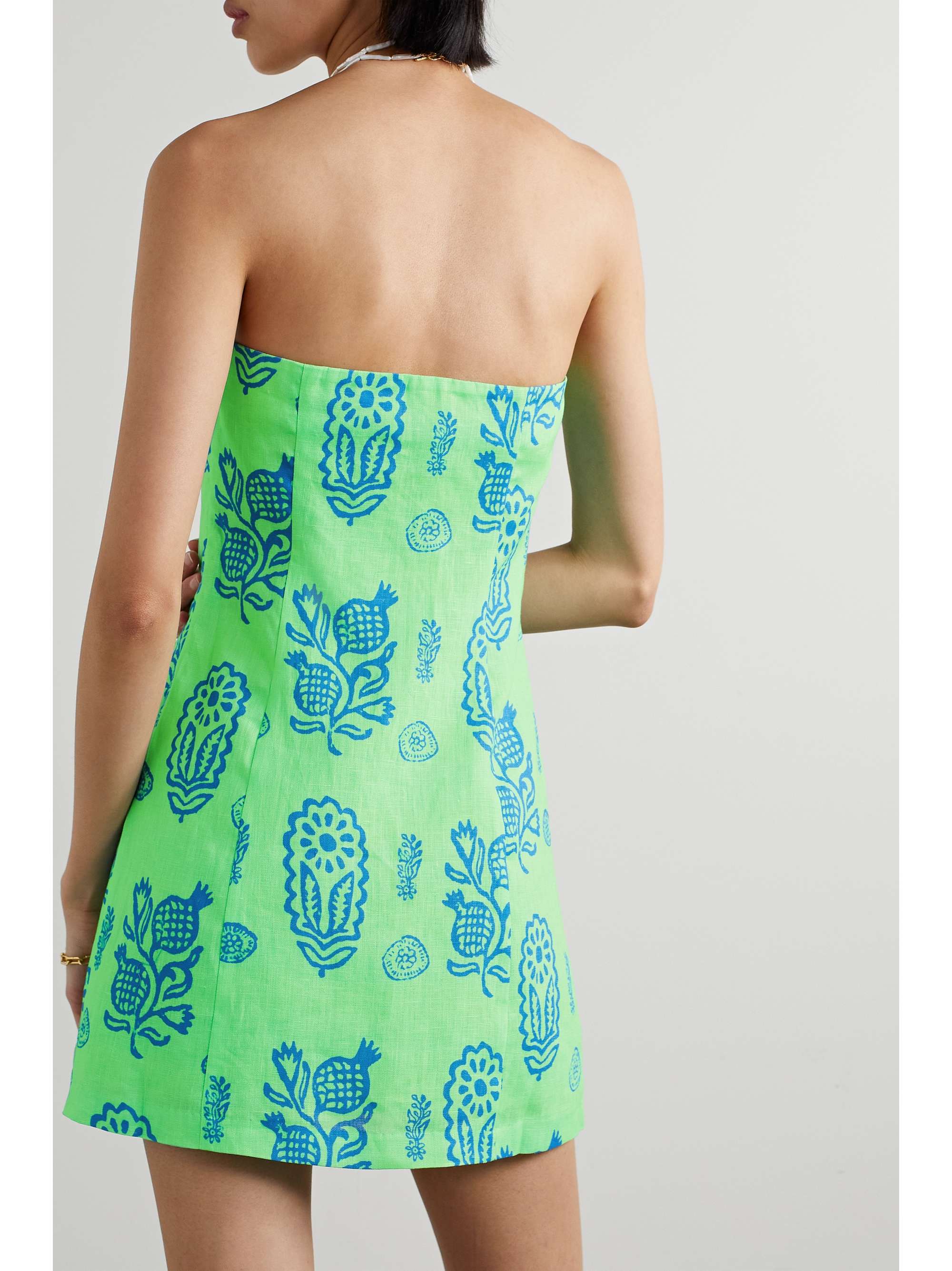 RHODE Giovanna strapless printed linen mini dress