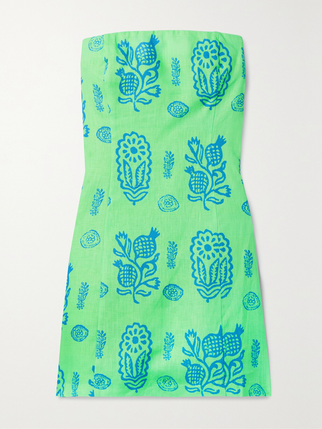 RHODE Giovanna Strapless Printed Linen Mini Dress - Blue