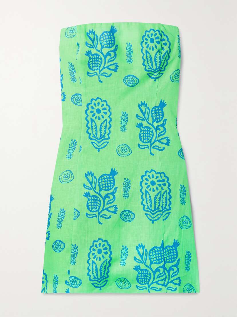 Rhode Giovanna Strapless Printed Linen Mini Dress
