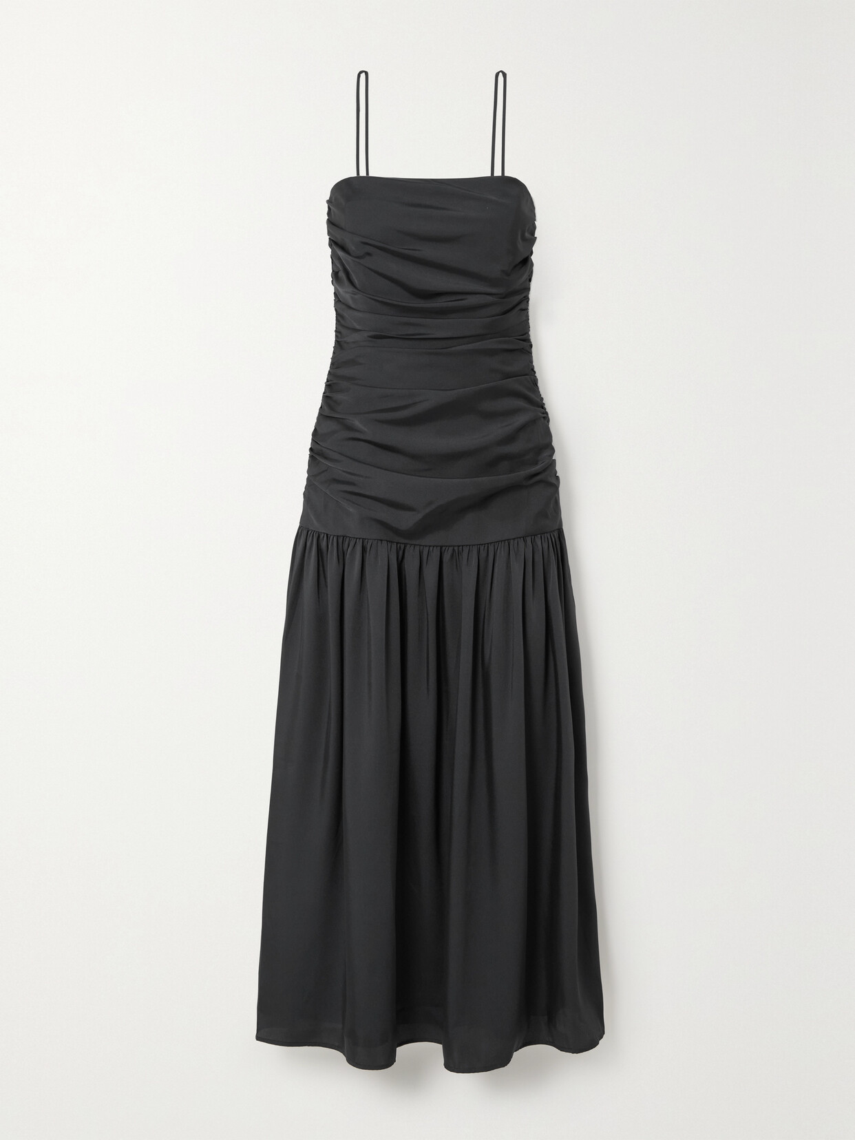 RHODE Natalia Ruched Recycled Duchesse-satin Maxi Dress - Black