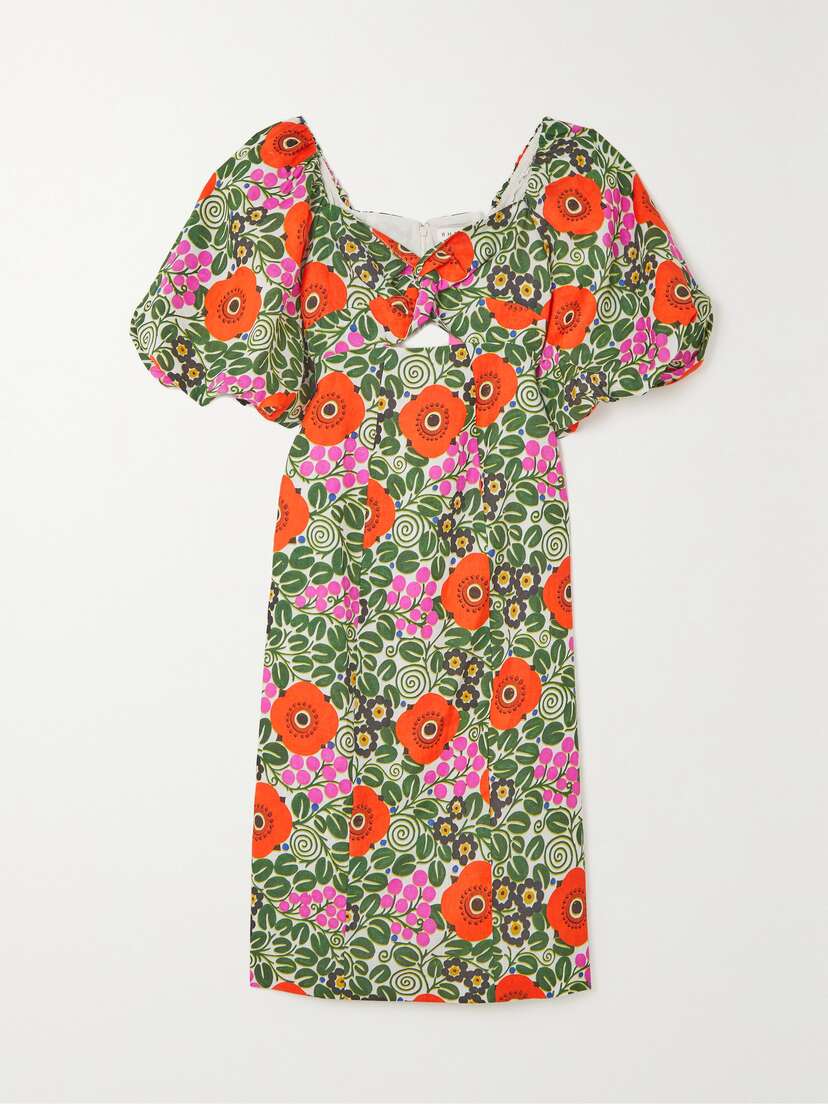 Rhode Noa Cutout Floral-print Linen Midi Dress