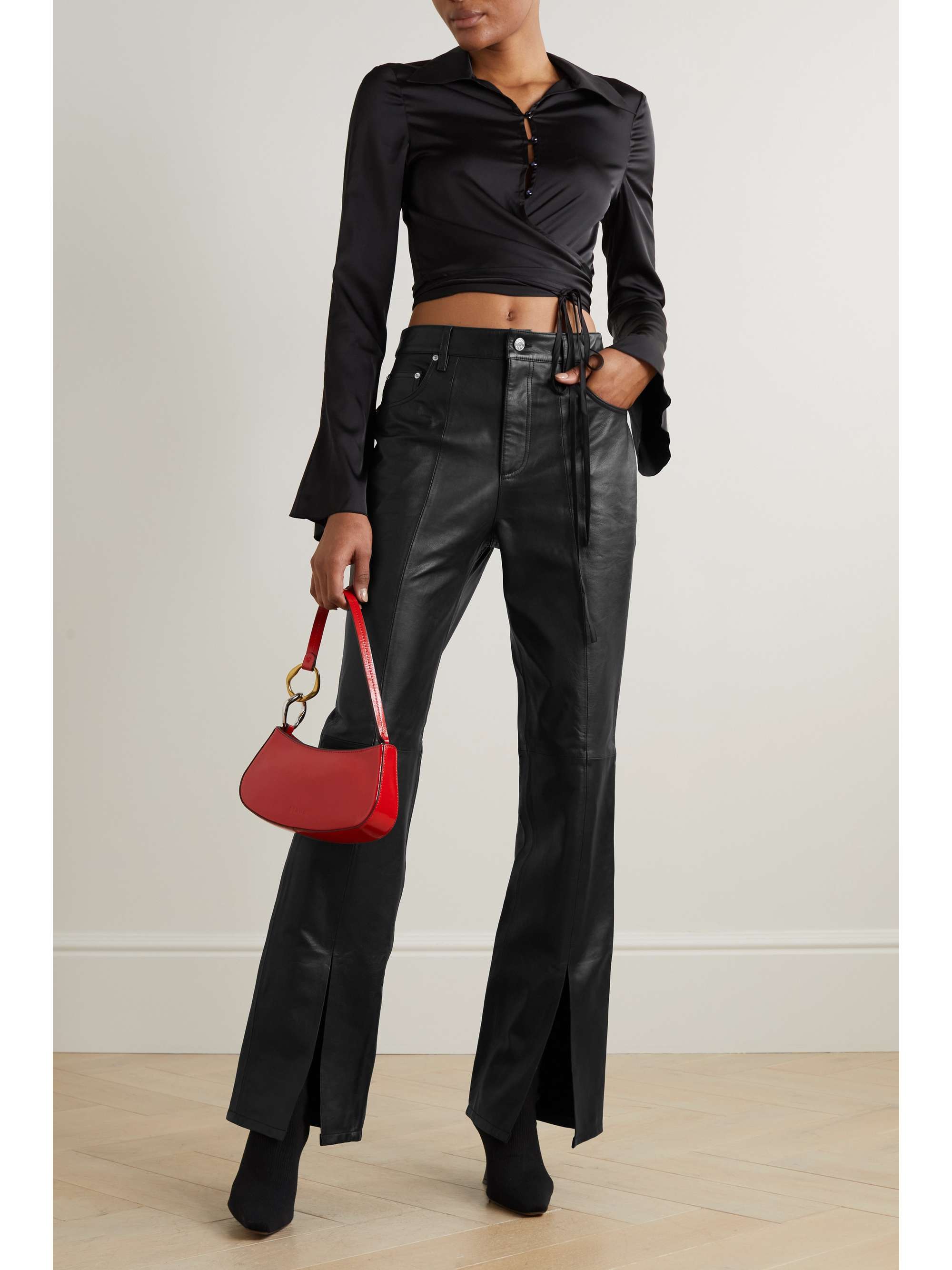 GRLFRND Hallie leather flared pants