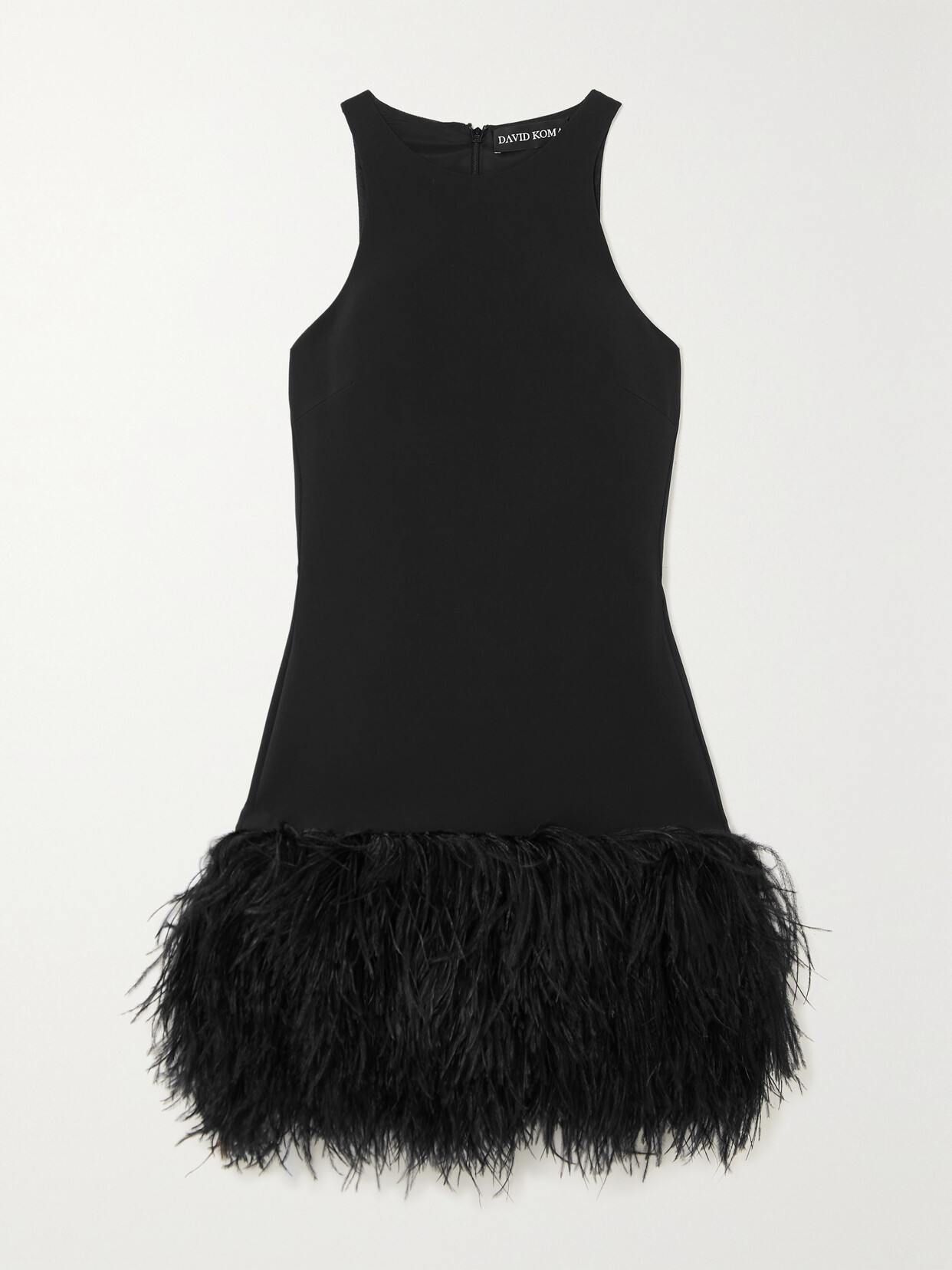 David Koma Feather-trimmed Stretch-cady Mini Dress - Black
