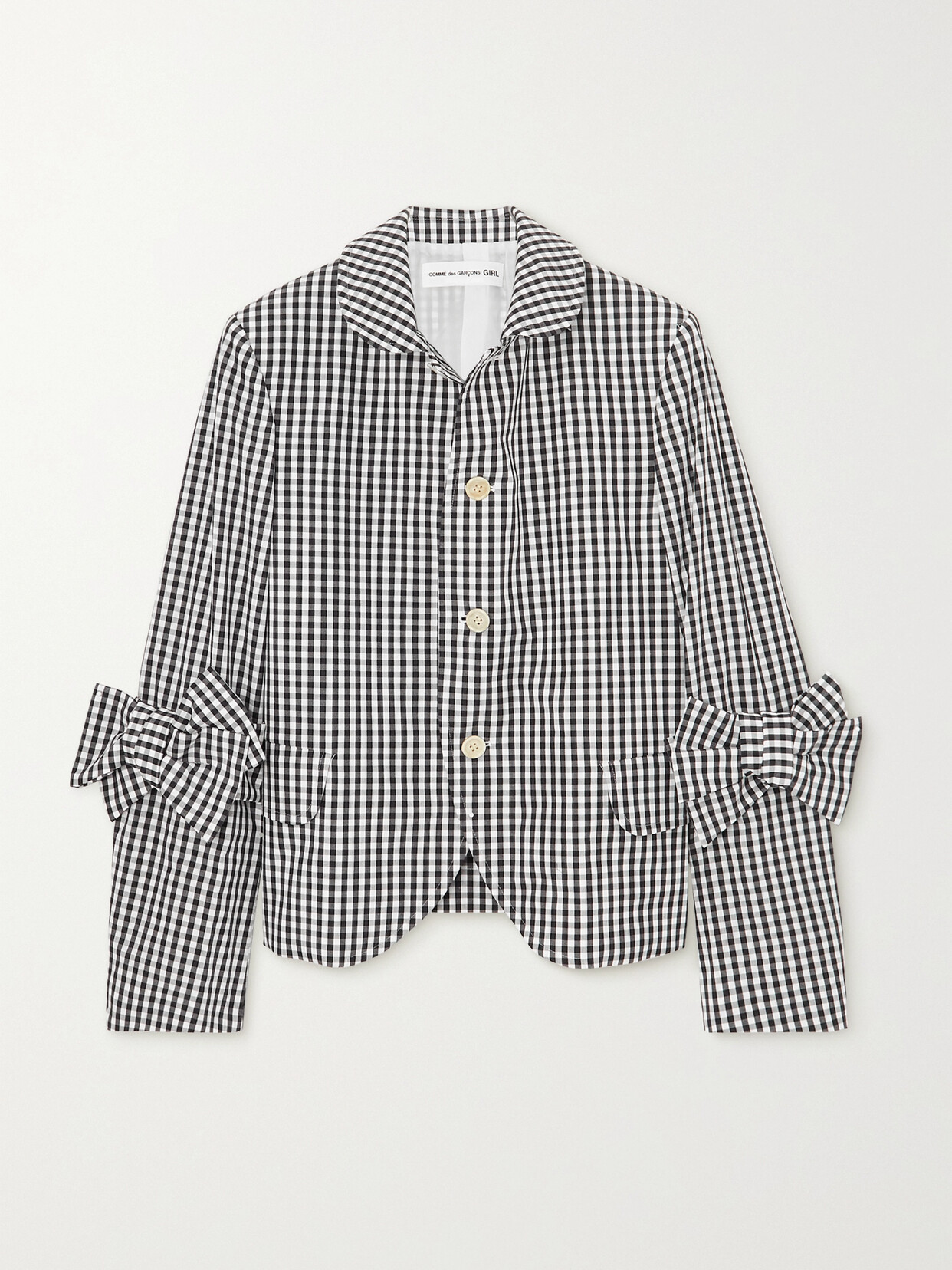 Comme des Garçons GIRL - Bow-detailed Cropped Gingham Cotton-poplin Jacket - Black