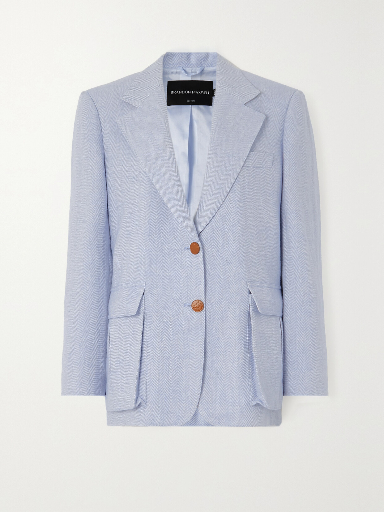 Brandon Maxwell - Ashland Oversized Herringbone Linen, Wool, Silk And Cashmere-blend Blazer - Blue