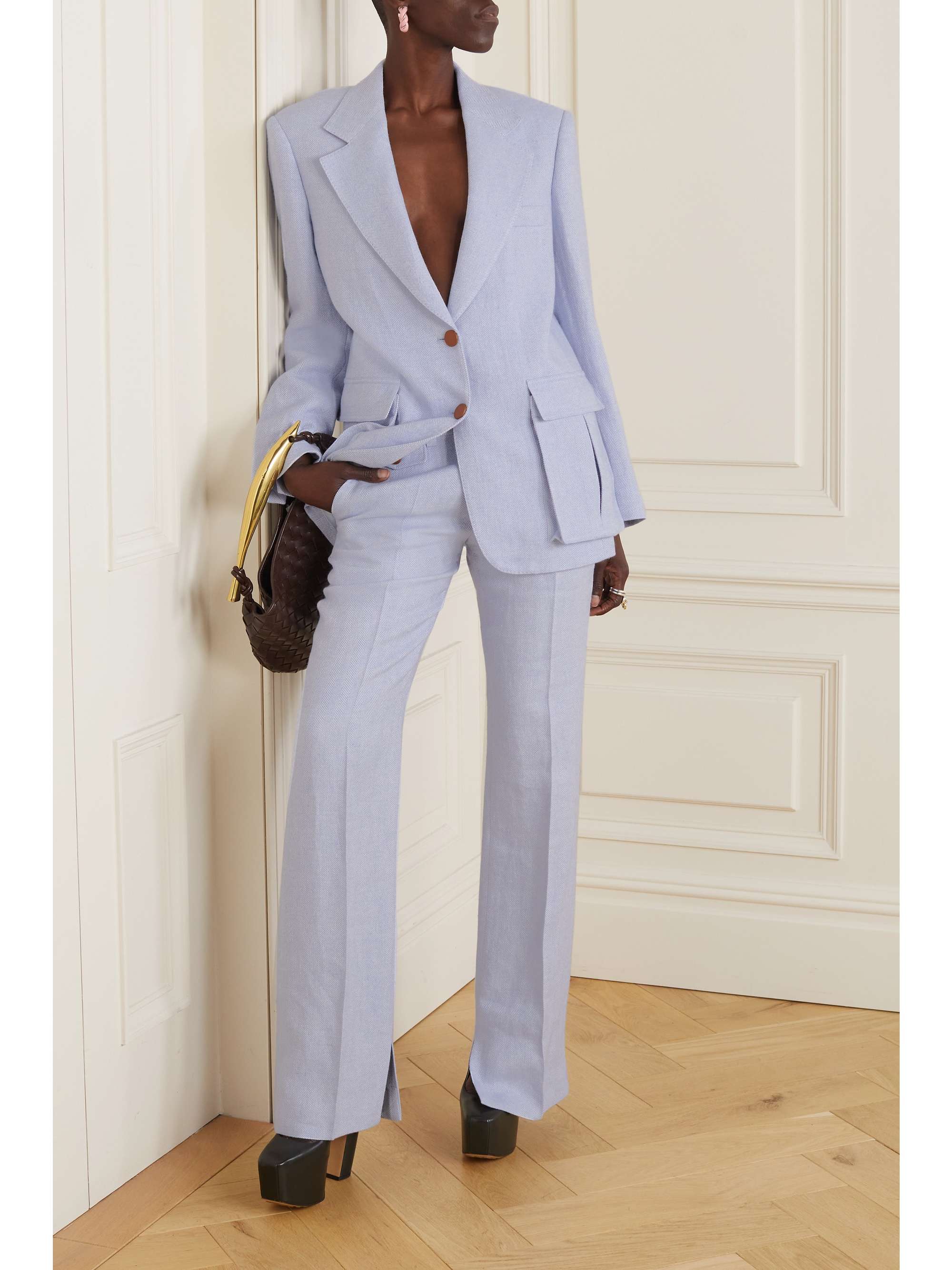 BRANDON MAXWELL Ashland 人字纹亚麻羊毛真丝羊绒混纺西装外套
