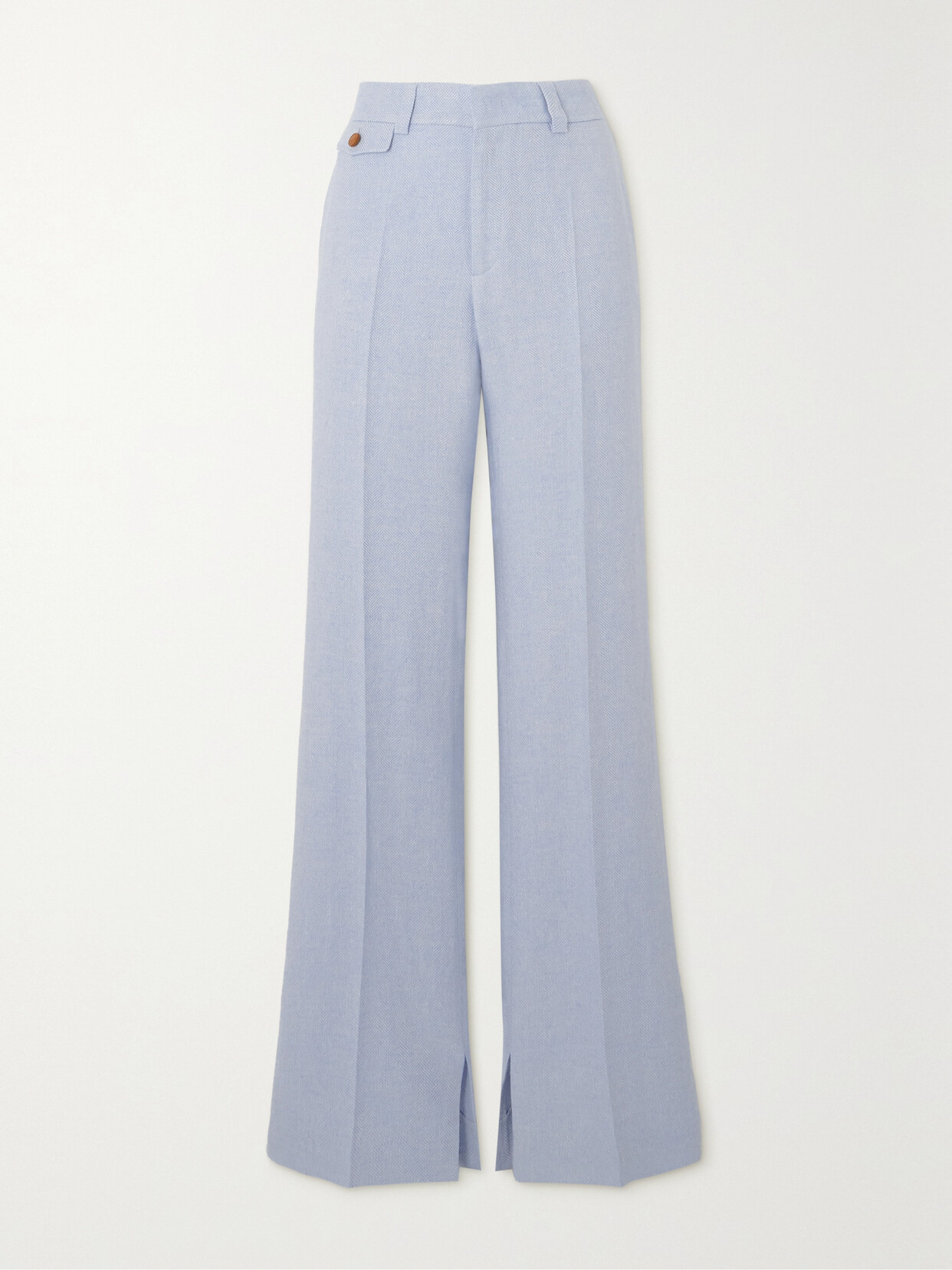 Brandon Maxwell - Rena Pleated Herringbone Linen, Wool, Silk And Cashmere-blend Straight-leg Trousers - Blue