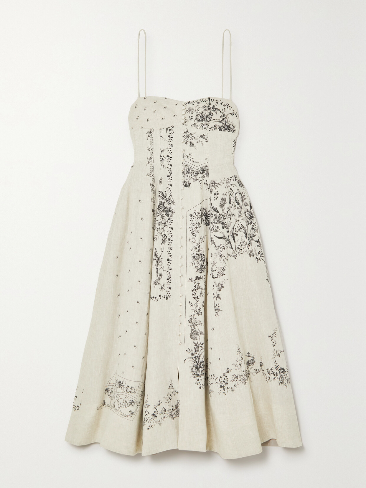 Erdem Catalina Floral-print Linen Midi Dress - Ecru