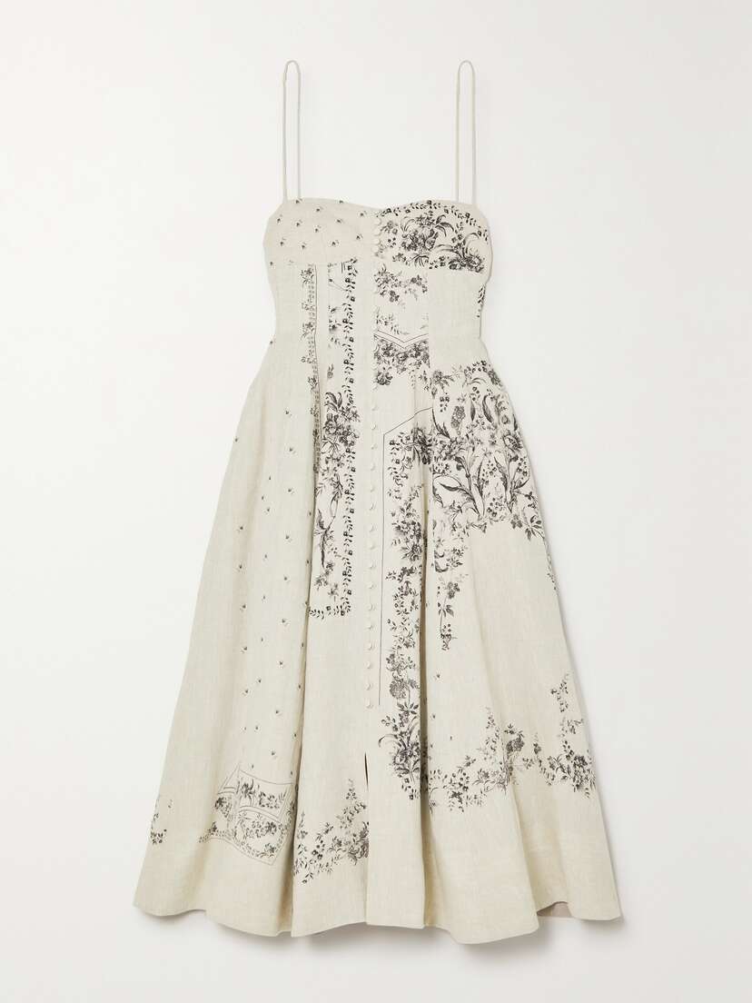 Erdem Catalina Floral-print Linen Midi Dress - UK 12