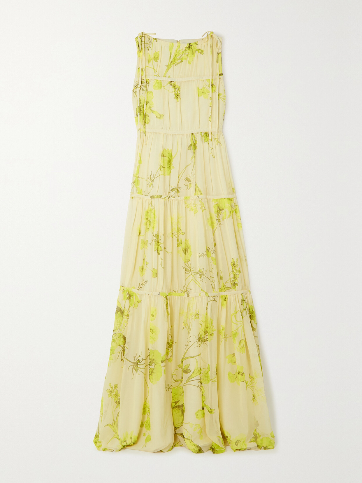 Erdem - Isla Tie-detailed Tiered Floral-print Cotton-voile Gown - Yellow