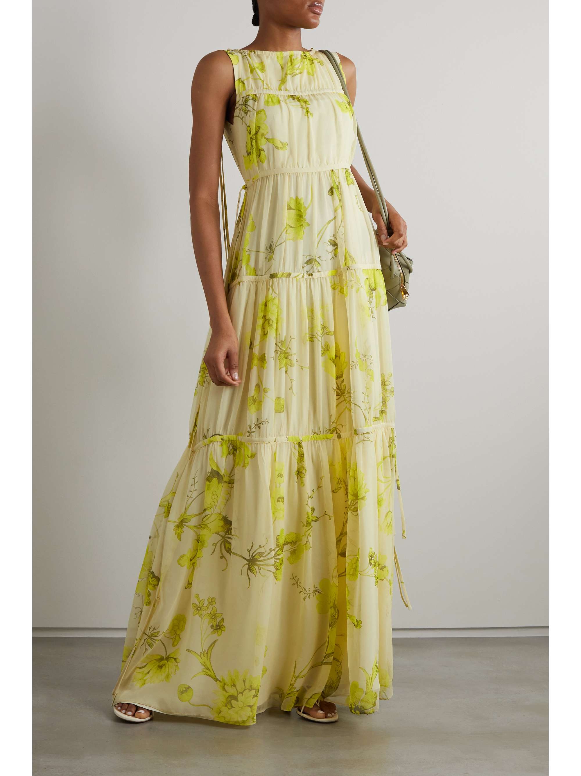 ERDEM Isla tie-detailed tiered floral-print cotton-voile gown