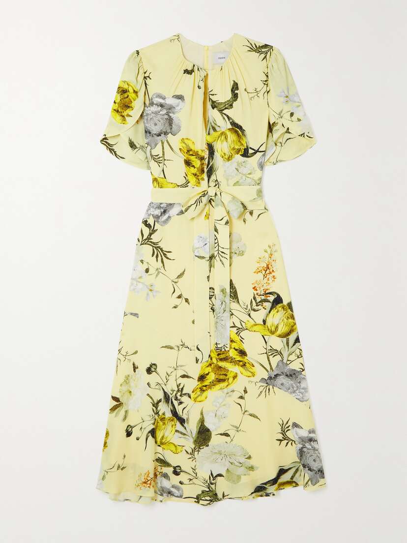 Erdem Laurelle Belted Gathered Floral-print Crepe De Chine Midi Dress - UK 18