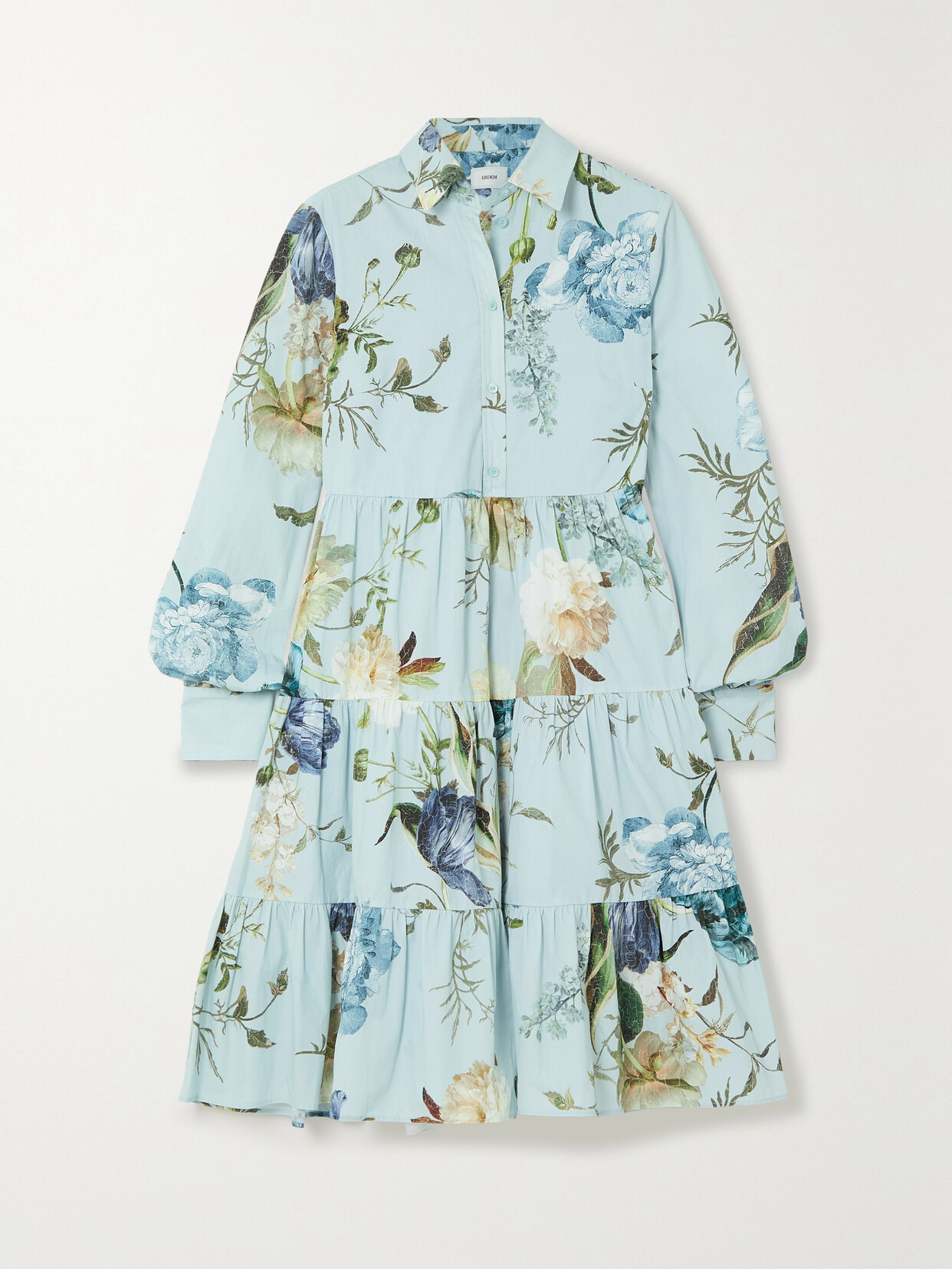 Erdem - Abilene Tiered Floral-print Cotton-poplin Mini Shirt Dress - Blue