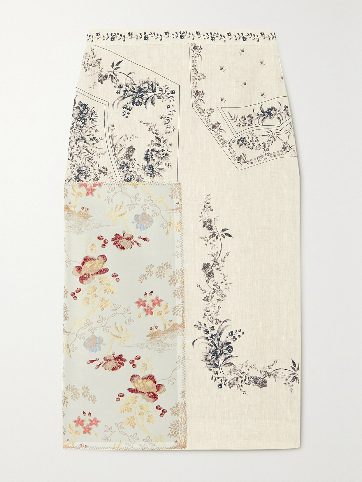 Erdem - Mariana Patchwork Linen And Brocade Midi Skirt - Ecru