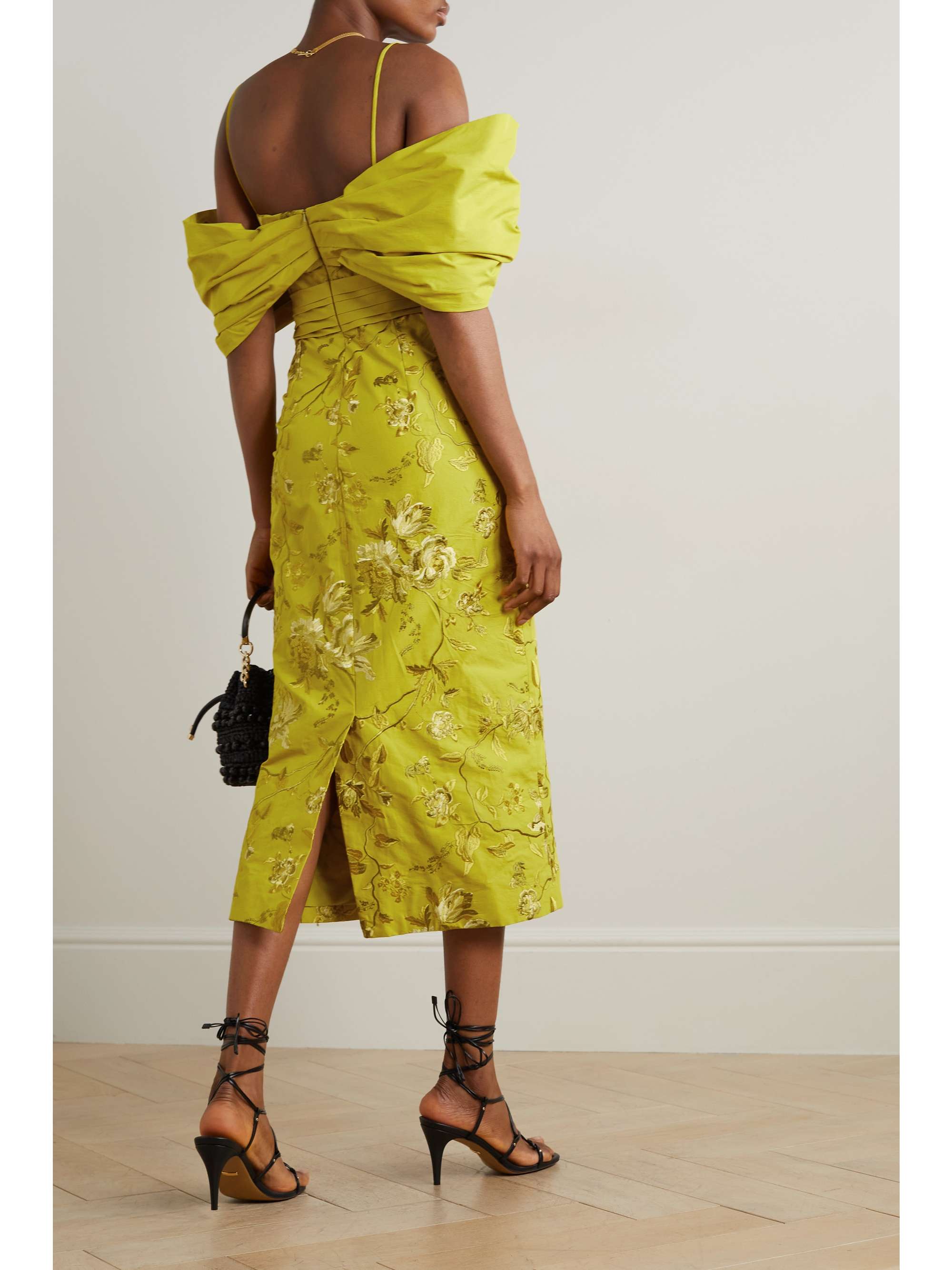 ERDEM Evora draped taffeta and embroidered cotton-faille dress