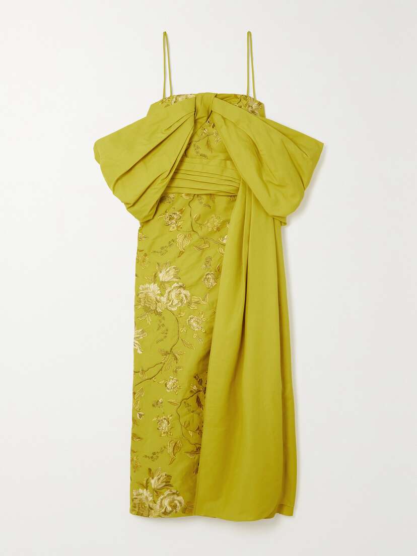 Erdem Evora Draped Taffeta And Embroidered Cotton-faille Dress