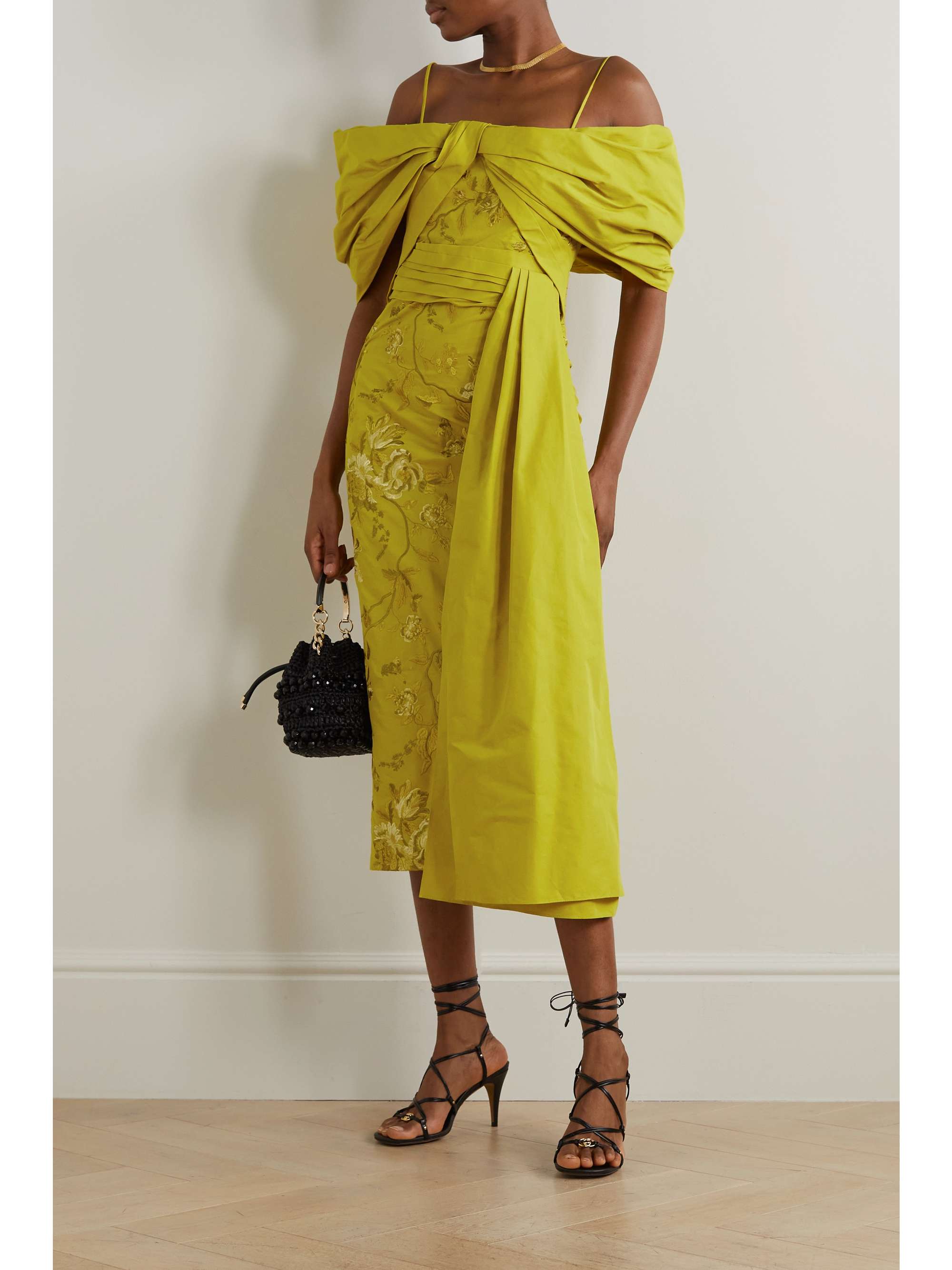 ERDEM Evora draped taffeta and embroidered cotton-faille dress