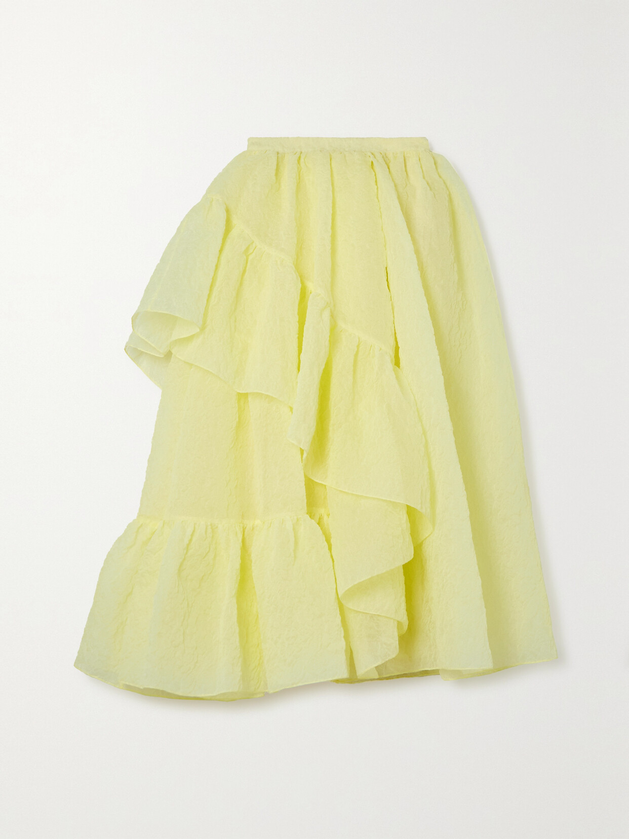 Erdem Marganita Ruffled Tiered Cloqué Midi Skirt In Yellow