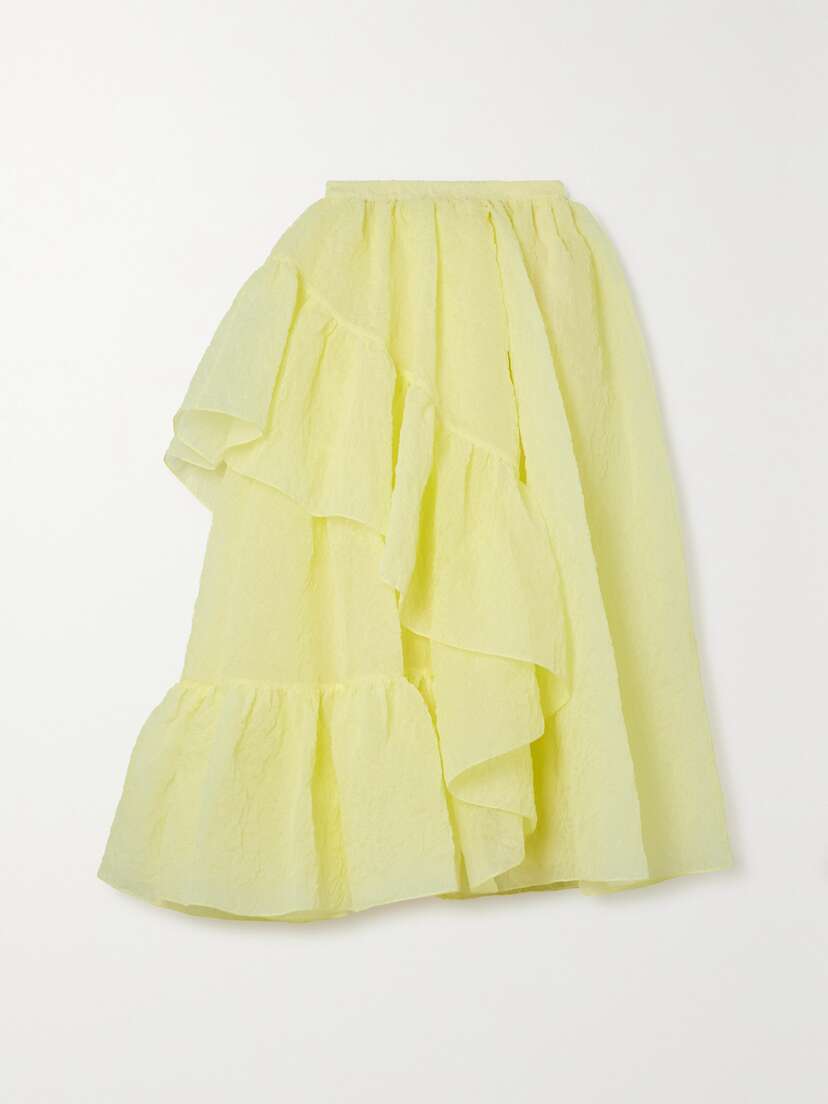 Erdem Marganita Ruffled Tiered Cloqué Midi Skirt