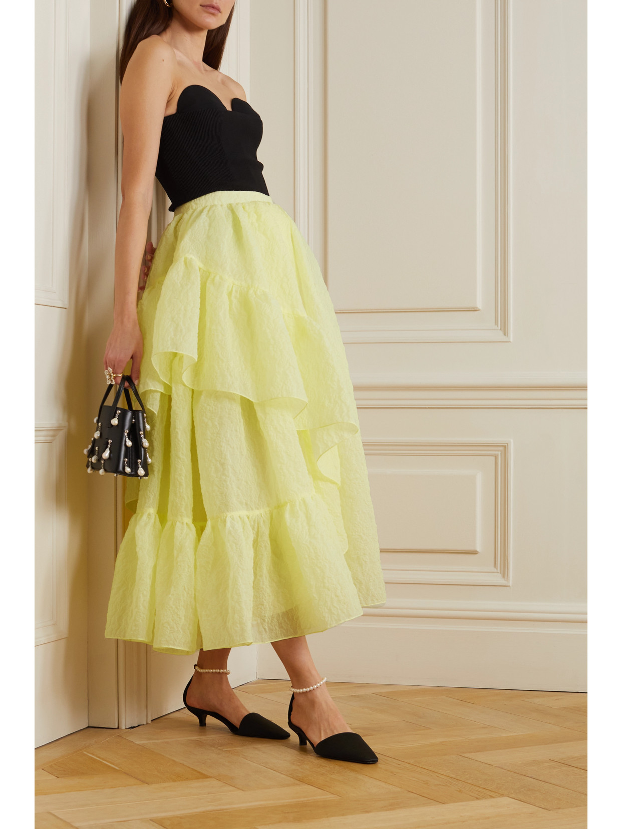 Marganita Ruffled Tiered Cloqué Midi