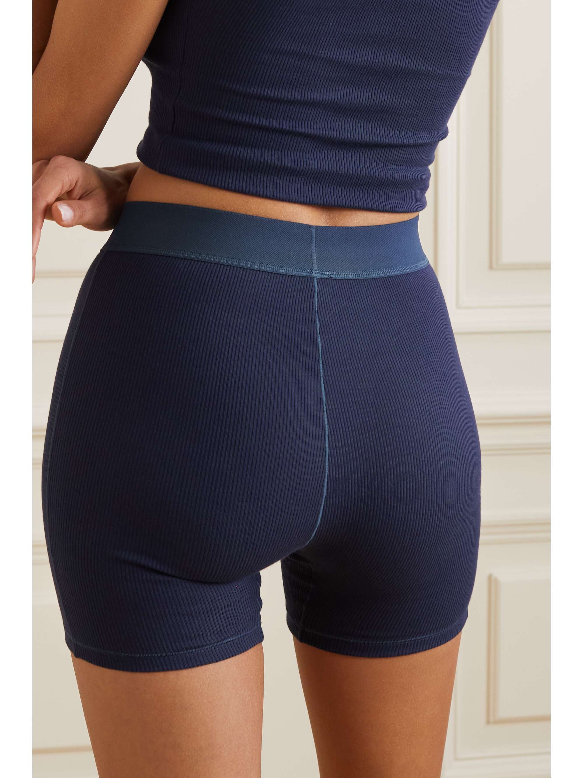 SKIMS Cotton Collection ribbed stretch cottonblend jersey boxer shorts Navy NETAPORTER