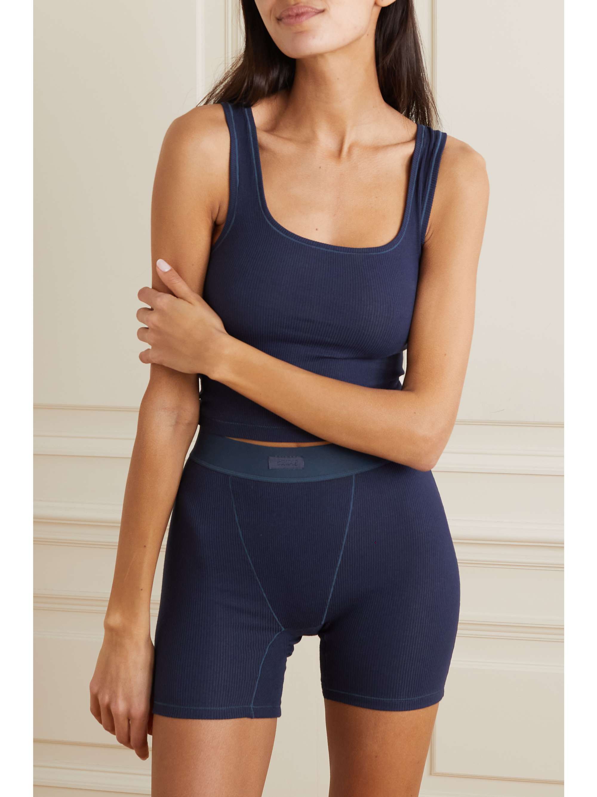 SKIMS Cotton Collection ribbed stretch cottonblend jersey boxer shorts