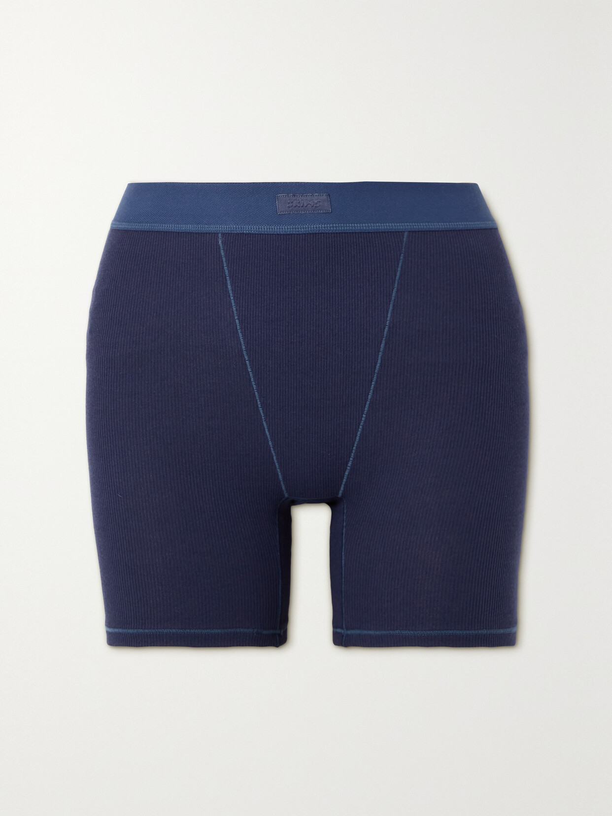 Skims - Cotton Collection Ribbed Stretch Cotton-blend Jersey Boxer Shorts - Navy