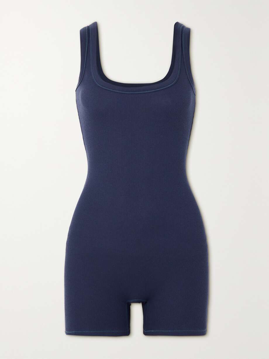 SKIMS Ribbed stretchcotton jersey playsuit Navy NETAPORTER