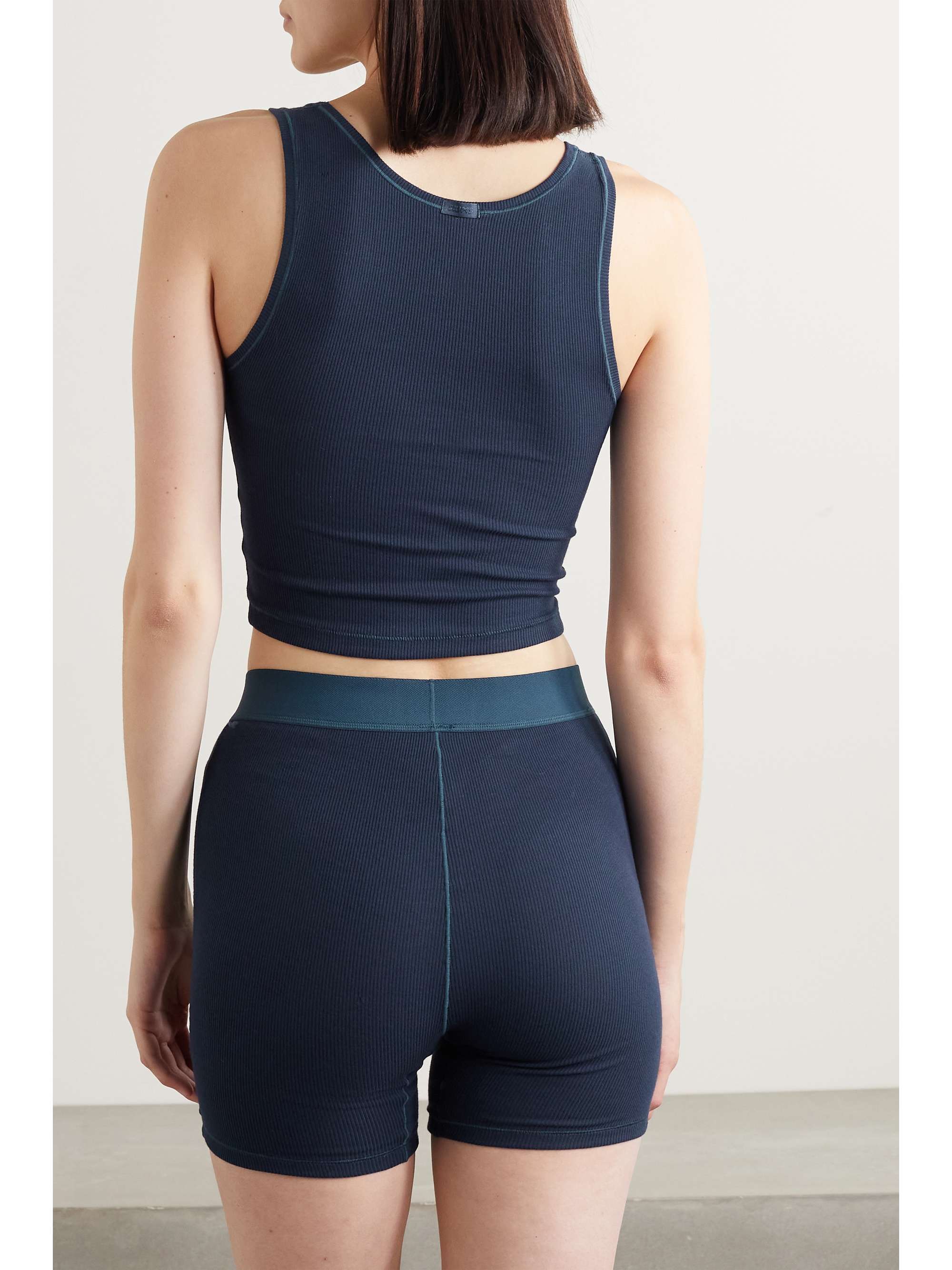 SKIMS Cotton Collection cropped ribbed cotton-blend jersey tank - Navy | NET-A-PORTER