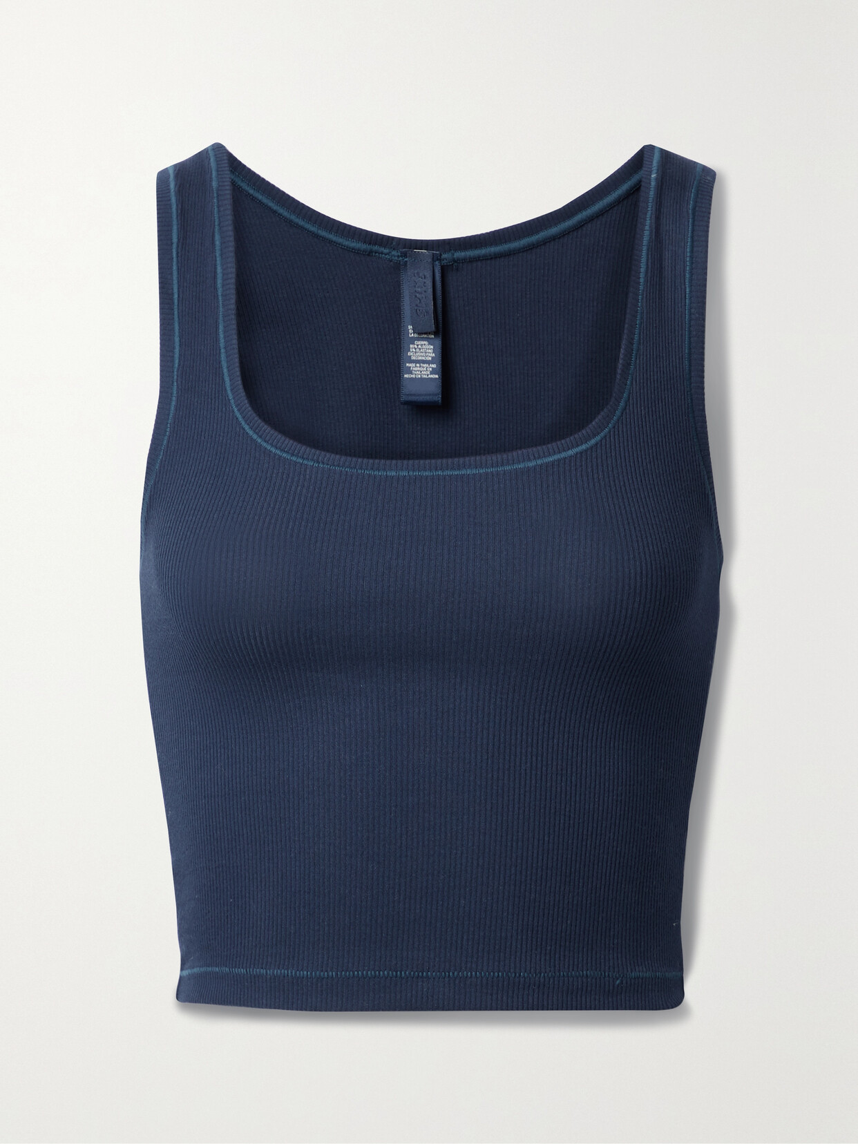 Skims - Cotton Collection Cropped Ribbed Cotton-blend Jersey Tank - Navy