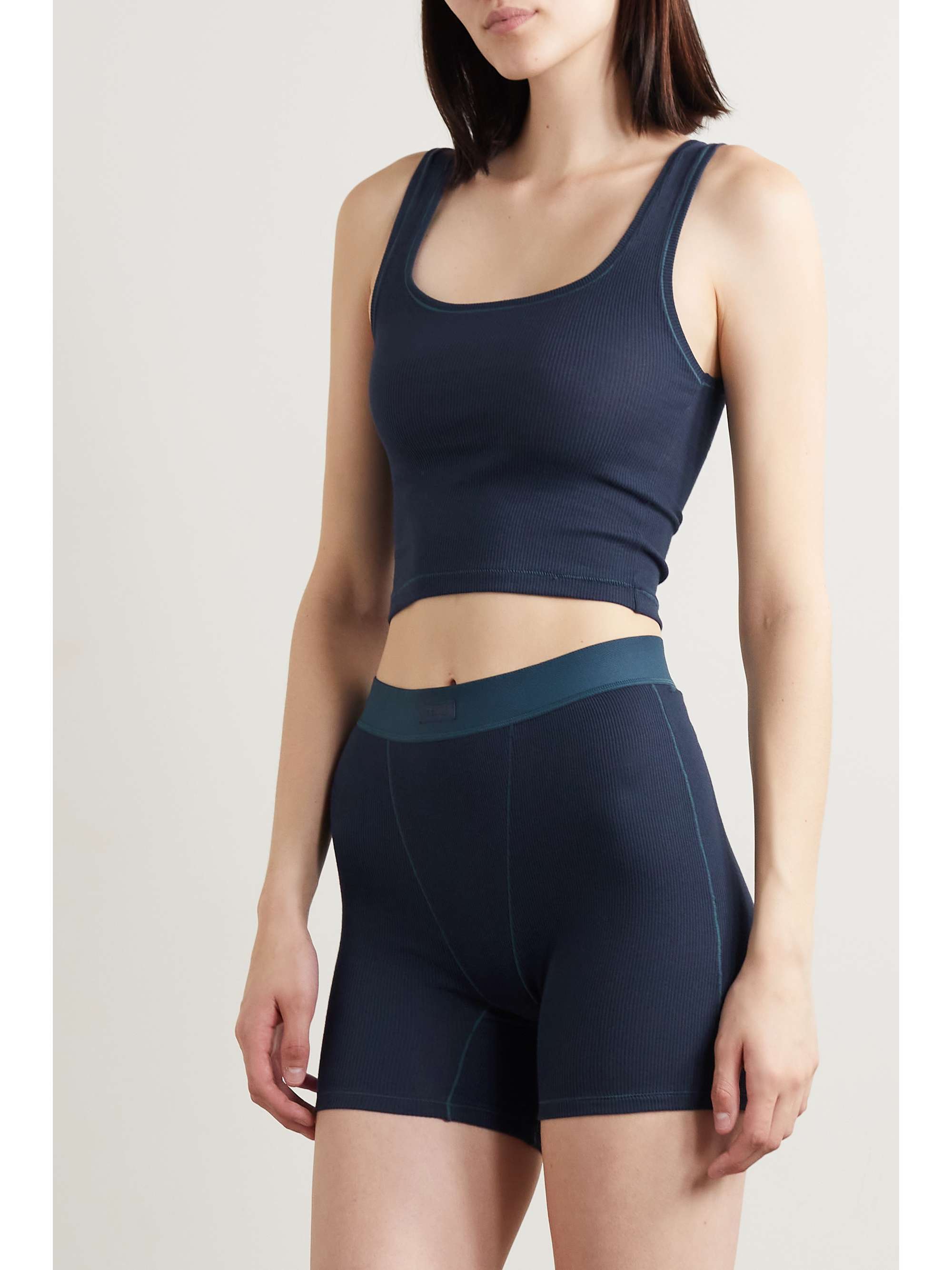 SKIMS Cotton Collection cropped ribbed cottonblend jersey tank Navy
