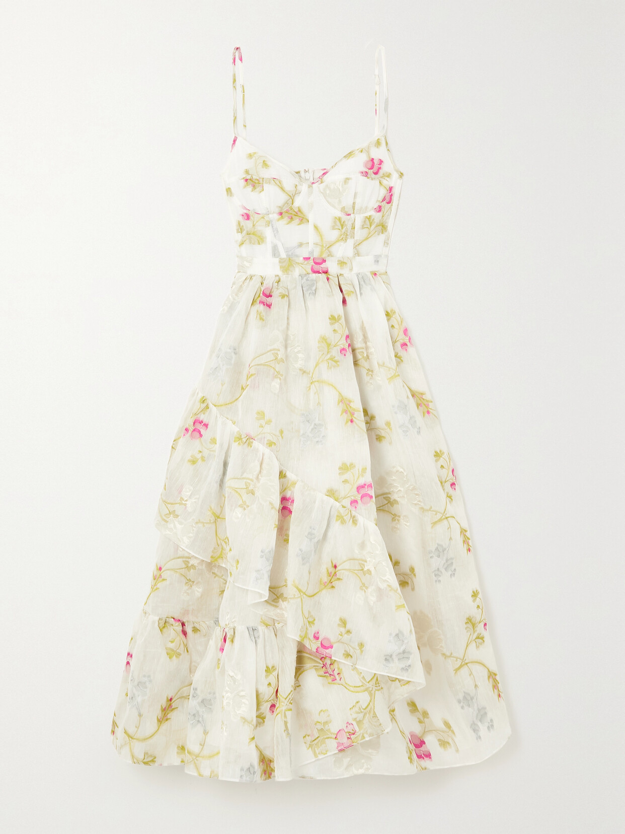 Erdem Alani Asymmetric Ruffled Fil Coupé Organza Midi Dress In White