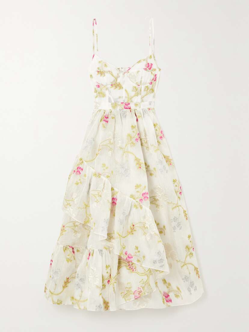 Erdem Alani Asymmetric Ruffled Fil Coupé Organza Midi Dress - UK 6