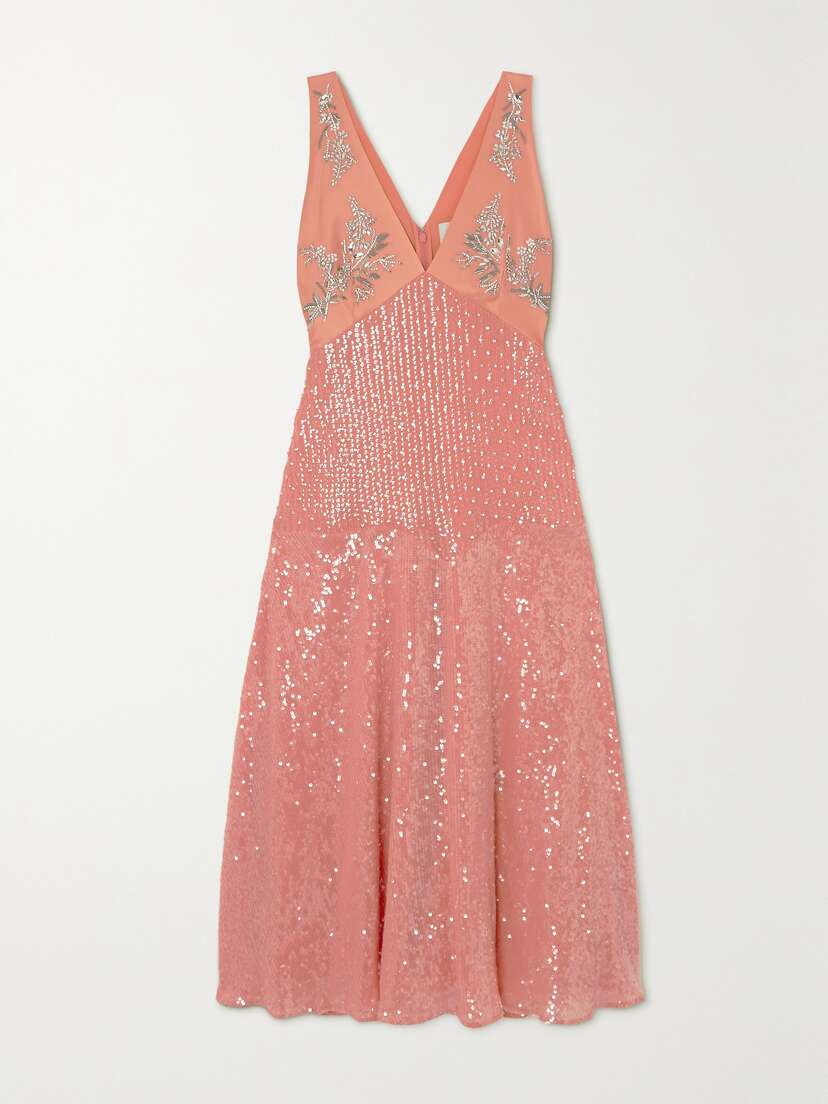 Erdem Dicentra Embellished Satin And Chiffon Midi Dress - UK 10