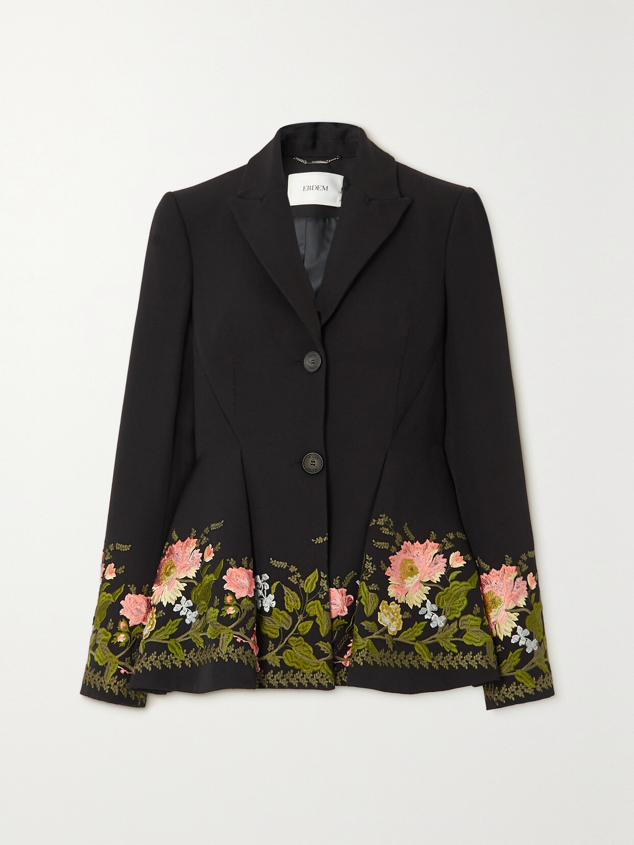 Erdem - Marlene Embroidered Grain De Poudre Cotton Blazer - Black