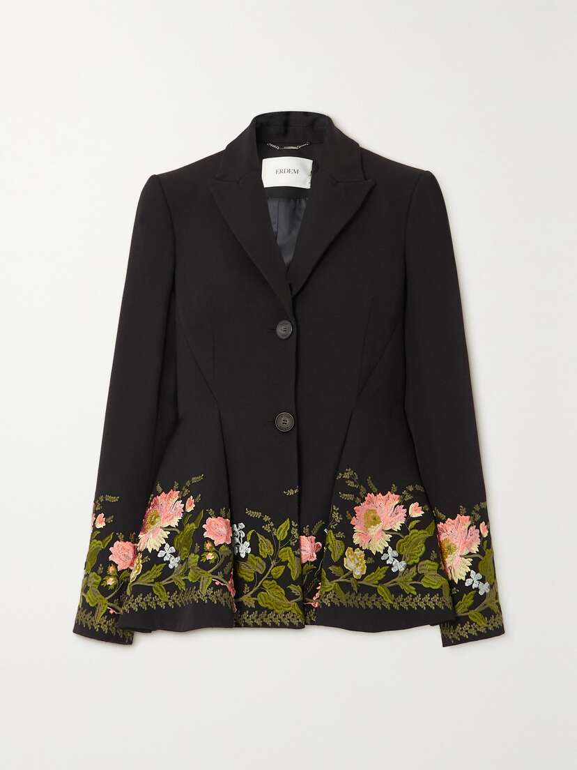 Erdem Marlene Embroidered Grain De Poudre Cotton Blazer - UK 6