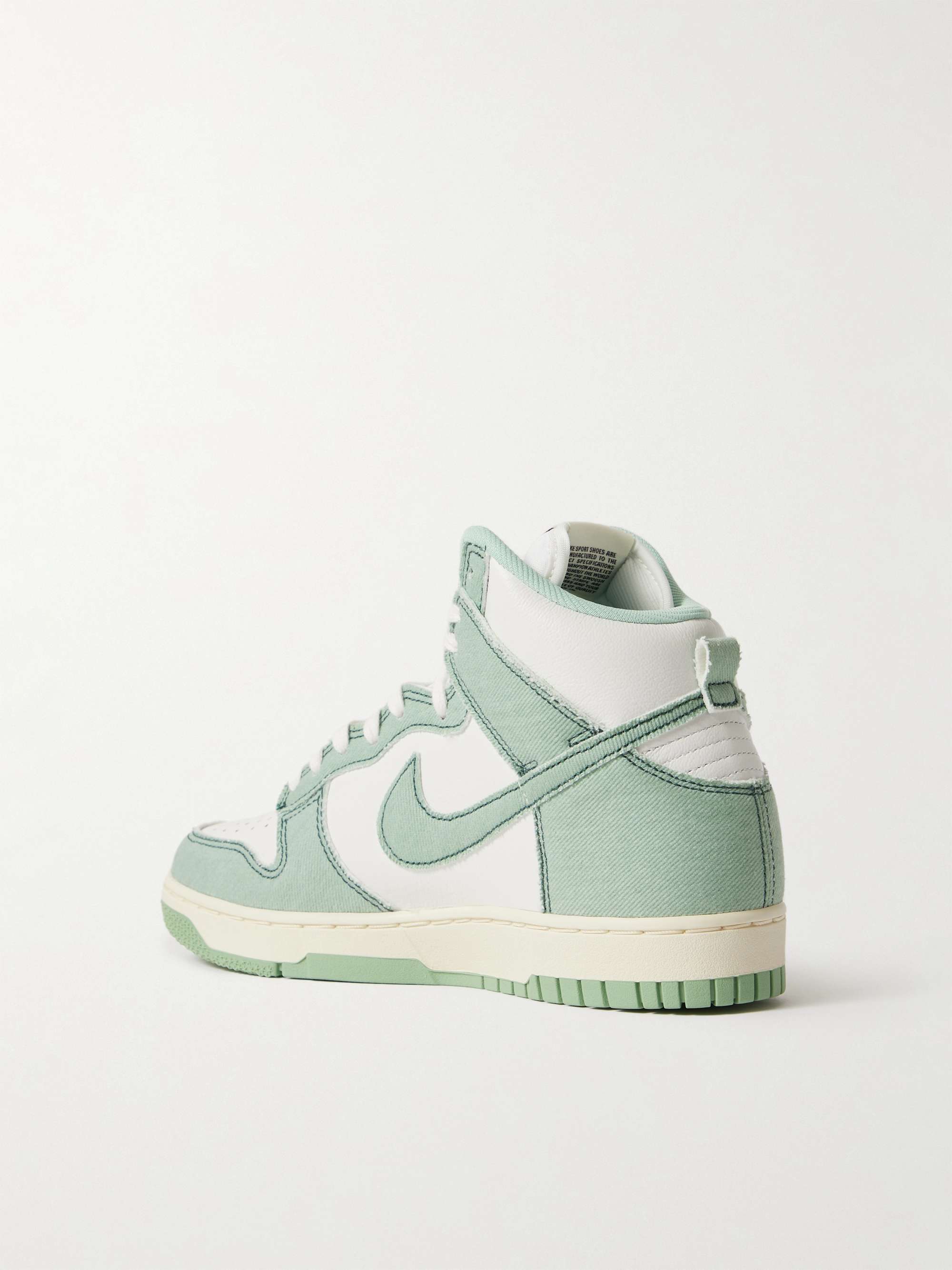 NIKE Dunk 1985 topstitched denim and leather high-top sneakers