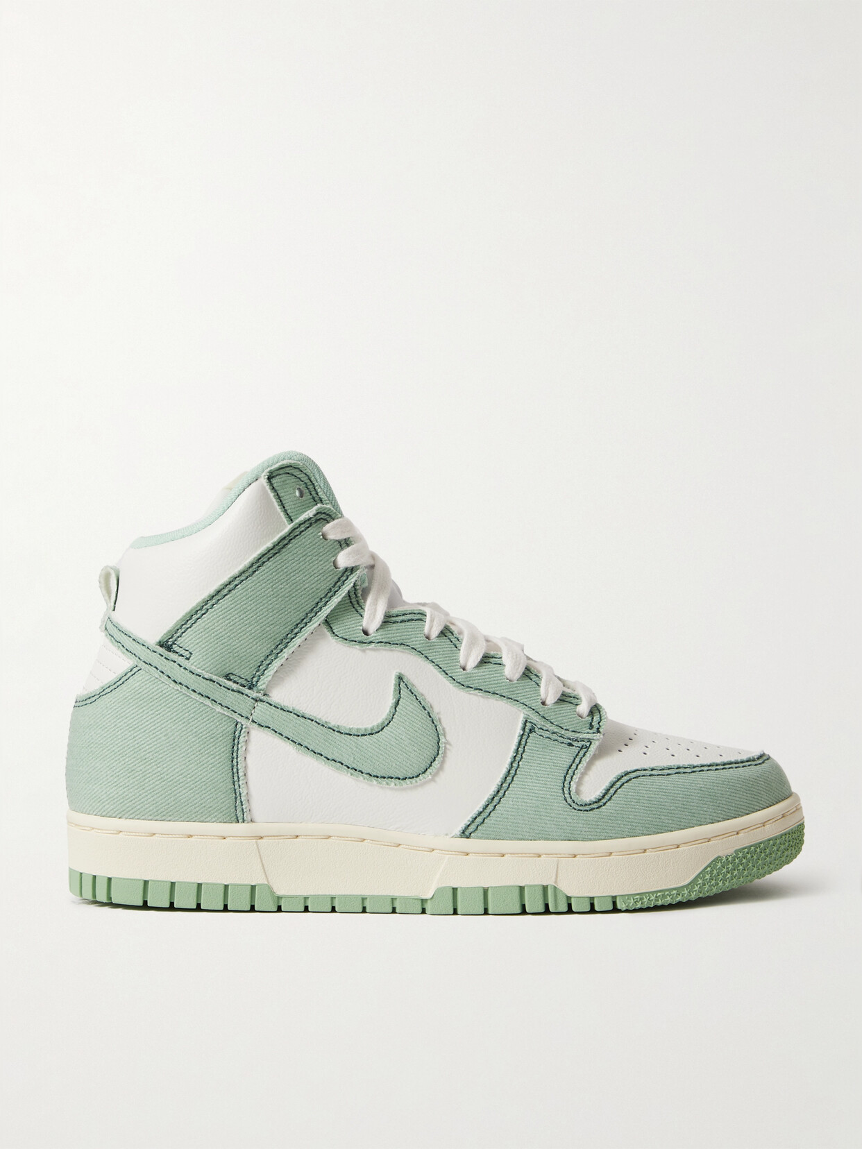 Nike Dunk 1985 Topstitched Denim And Leather High-top Sneakers In Green