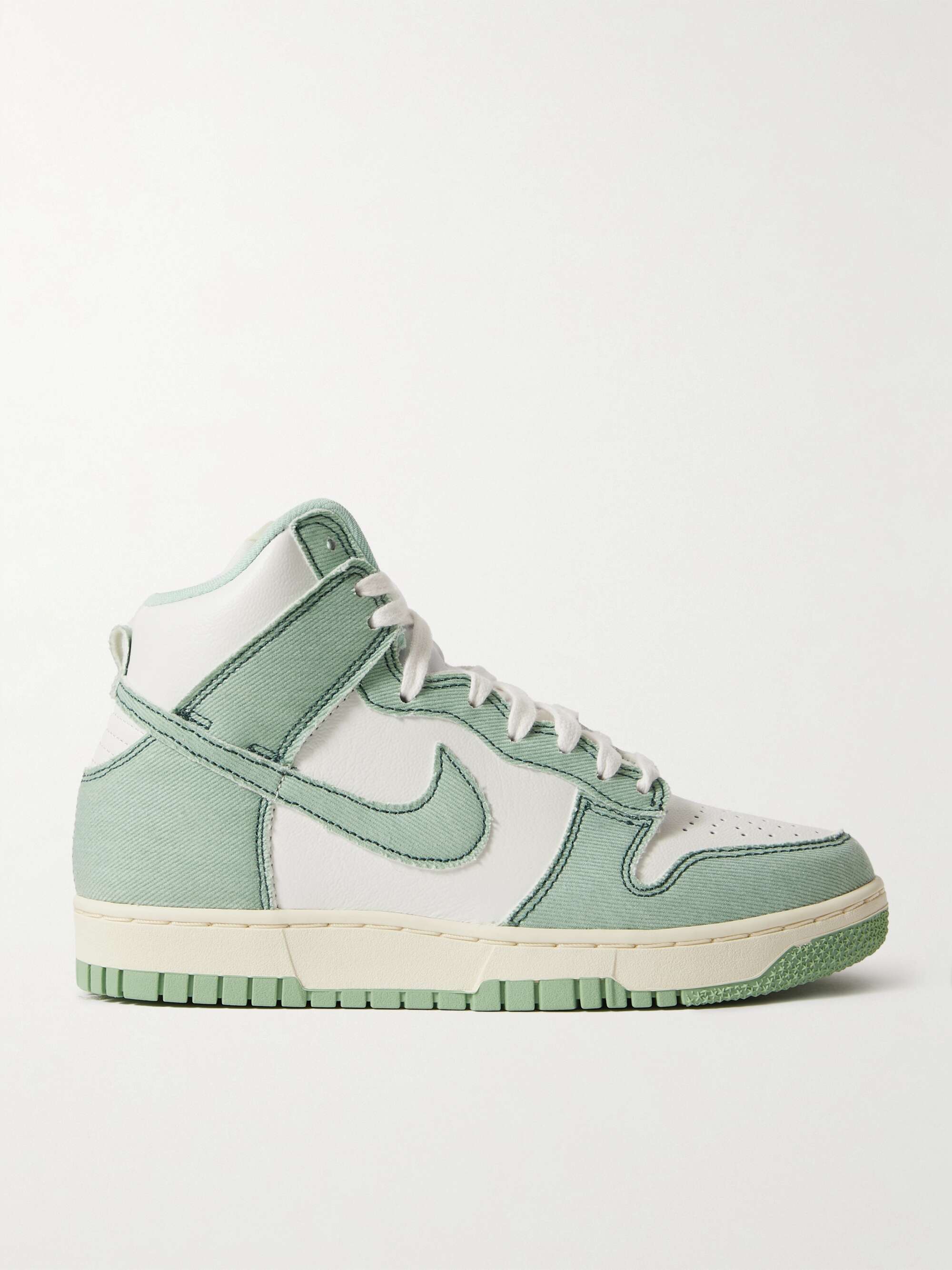 Green Dunk 1985 topstitched denim and leather high-top