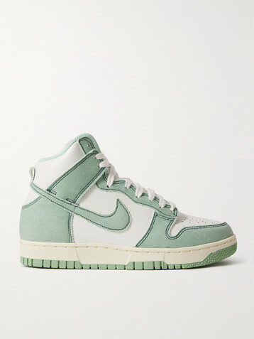 Nike Dunk 1985 topstitched denim and leather high-top sneakers