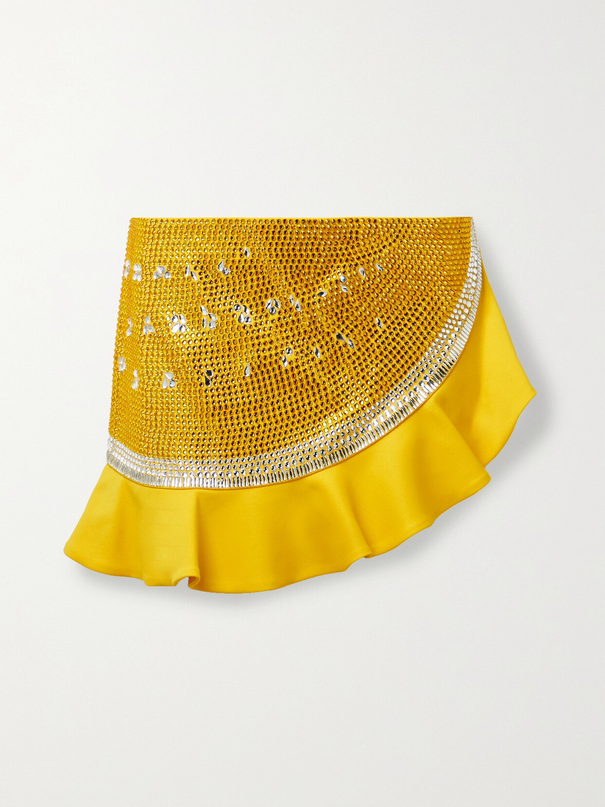 AREA - Asymmetric Crystal-embellished Wool-blend Mini Skirt - Yellow