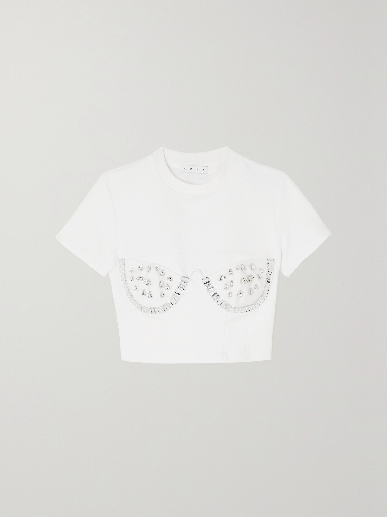 AREA - Crystal-embellished Stretch-ponte T-shirt - White