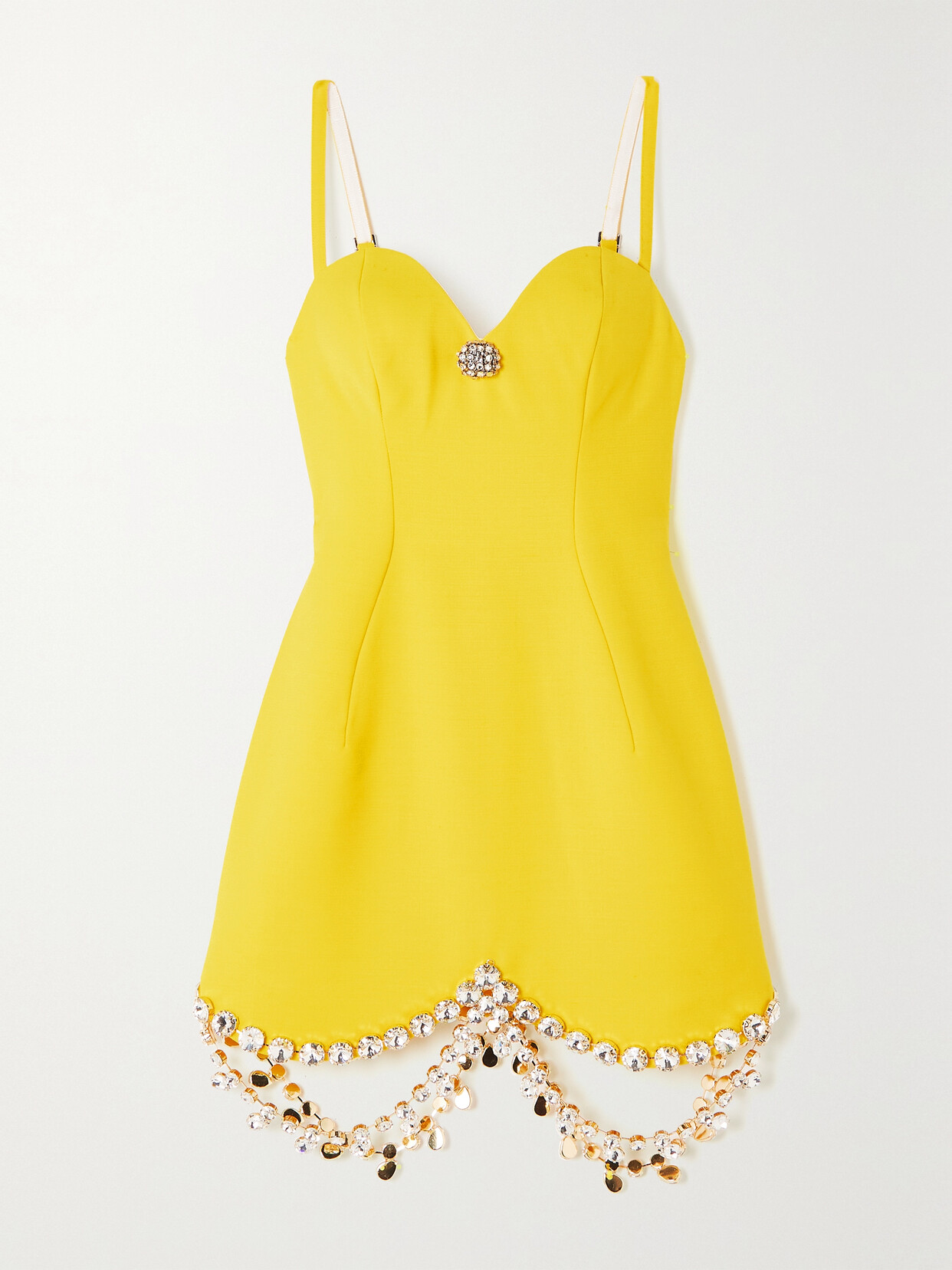 AREA - Crystal-embellished Wool-blend Mini Dress - Yellow