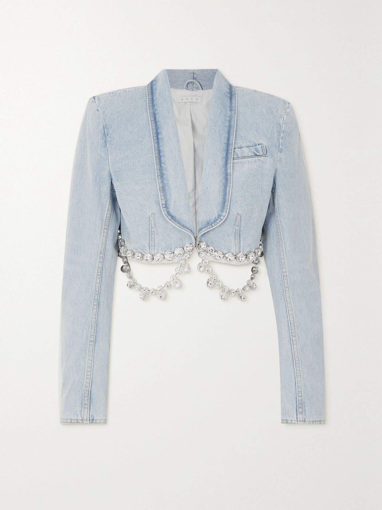 AREA - Cropped Crystal-embellished Denim Blazer - Blue