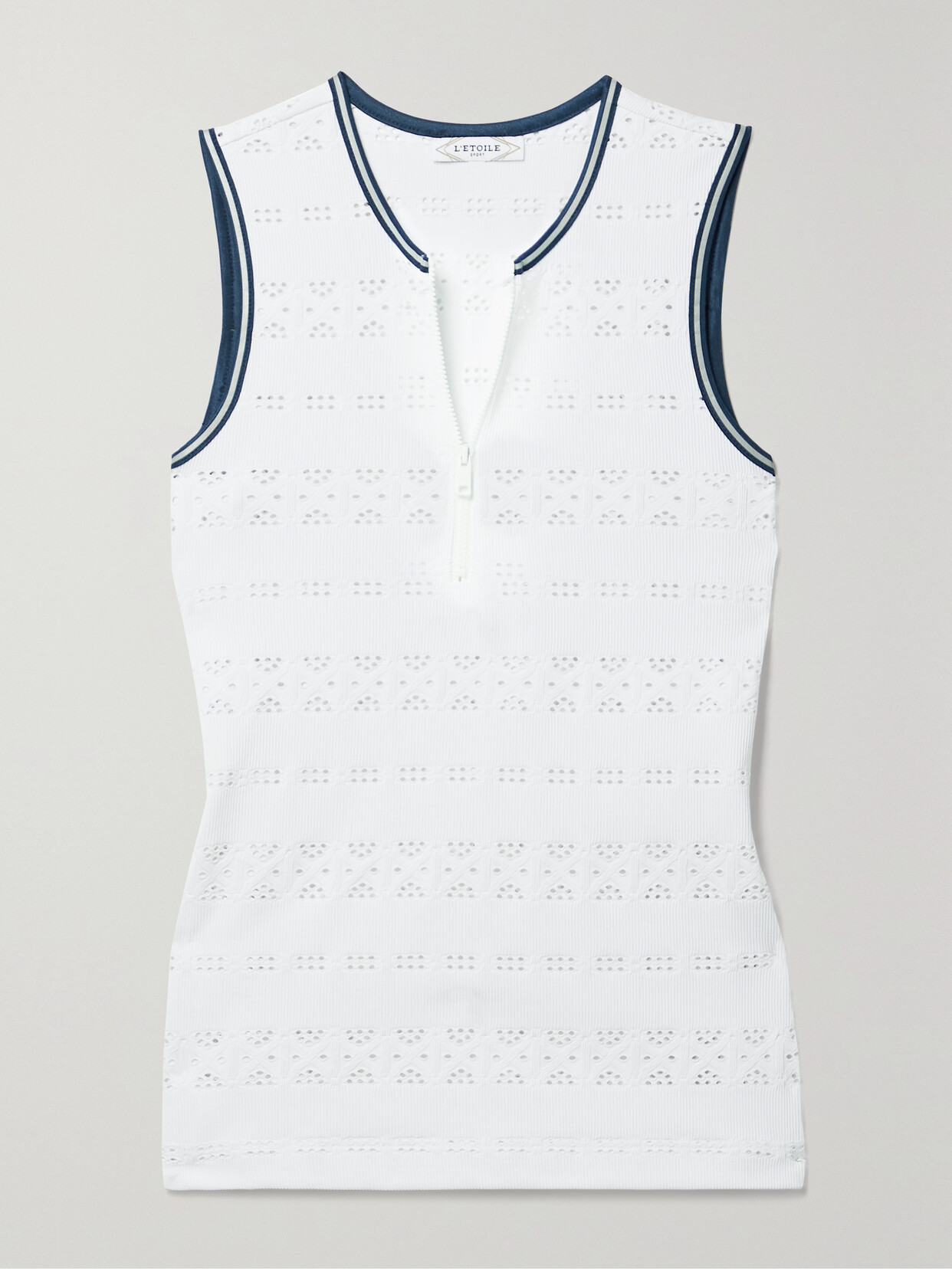 L'ETOILE SPORT - Broderie Anglaise Ribbed Jersey Tank - White