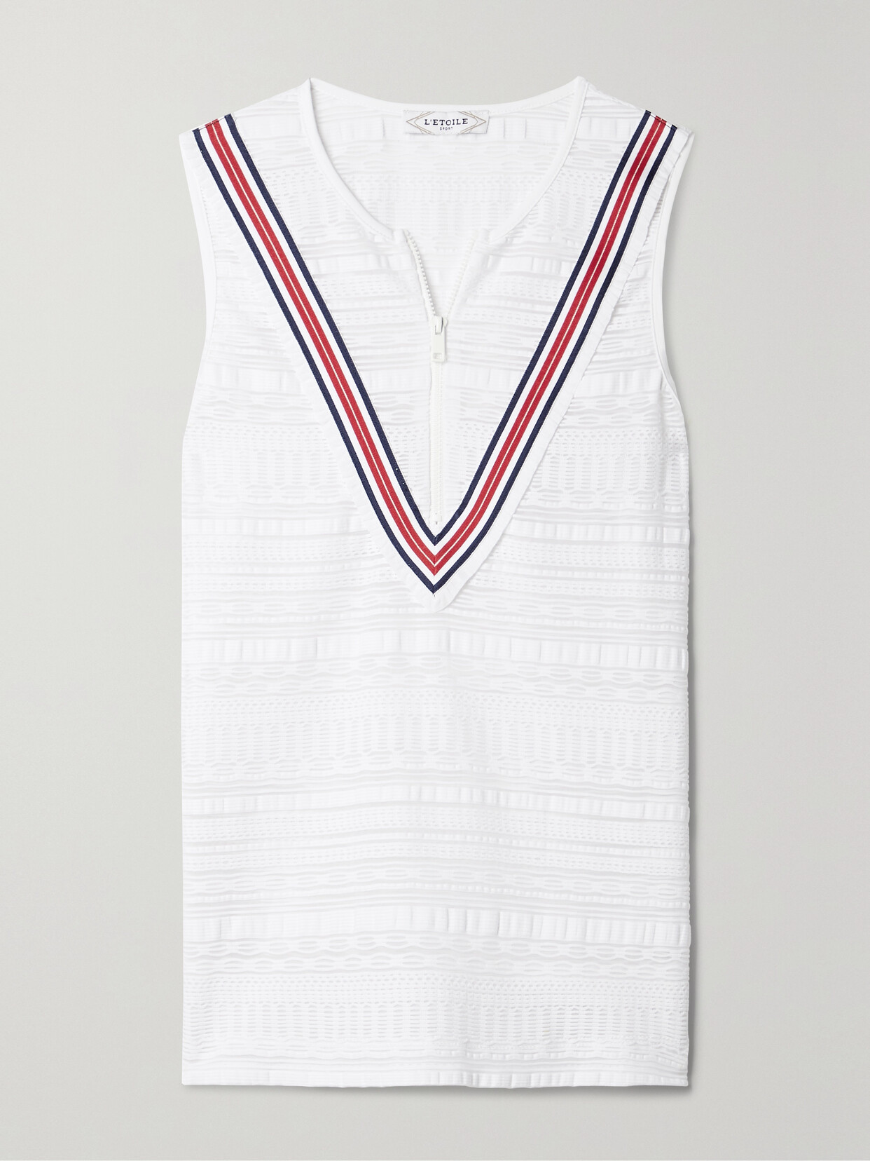 L'ETOILE SPORT - Striped Webbing-trimmed Stretch-knit Tank - White