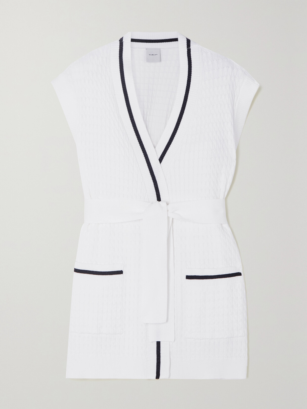 Varley Natoma Striped Cable-knit Cotton-blend Cardigan - White