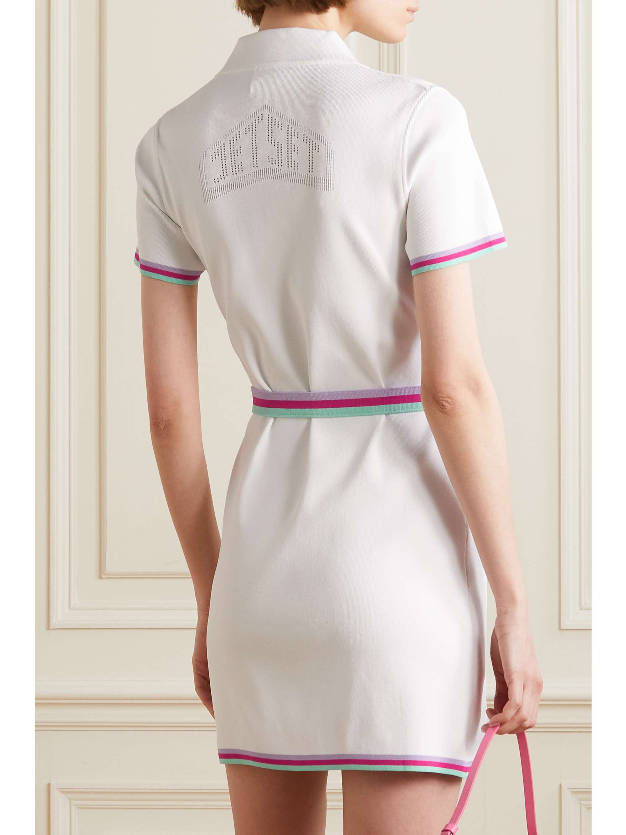 JETSET Tammy belted perforated knitted mini dress