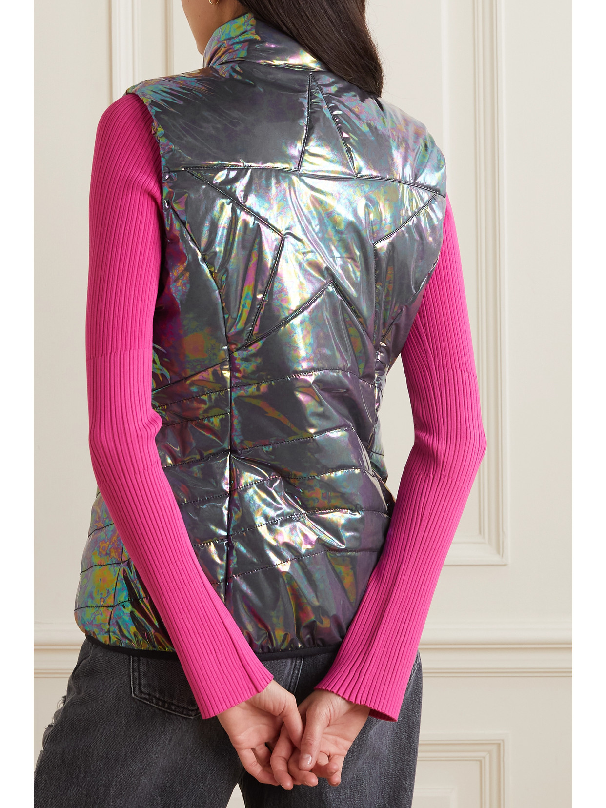 Shop Jetset New Minou Padded Holographic Shell Vest In Metallic