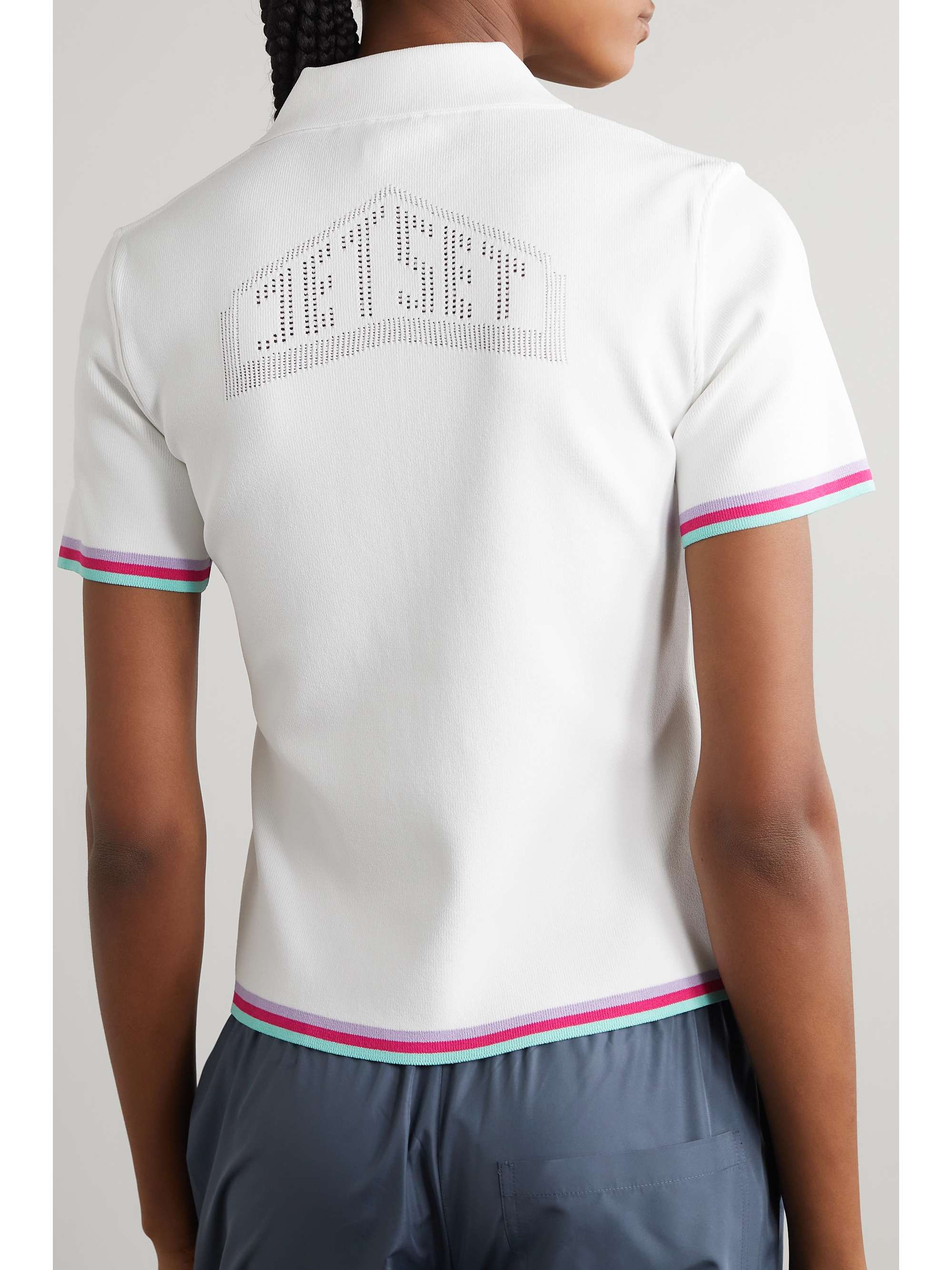 JETSET Paula perforated knitted polo shirt